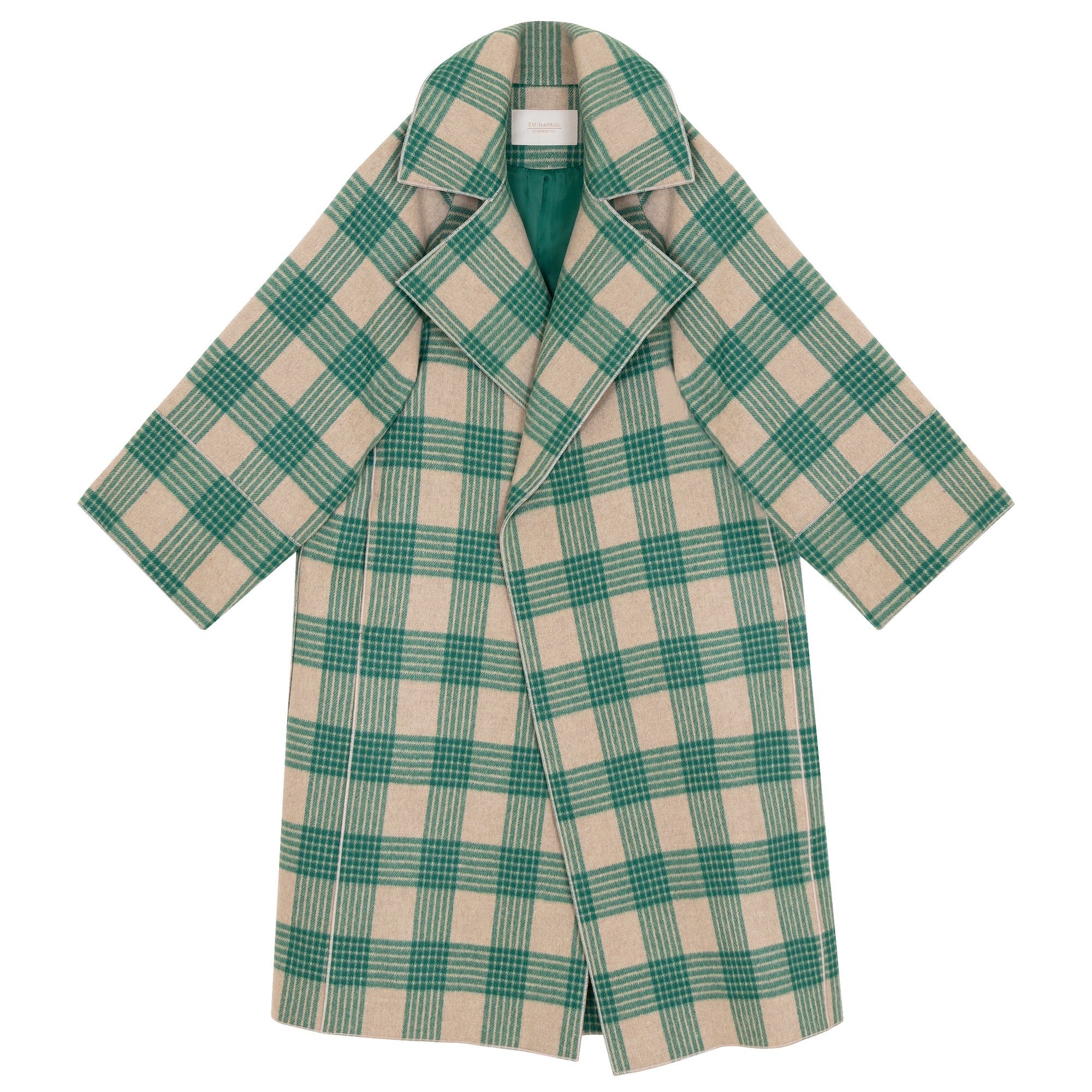 Green Check Oversized Collar Coat