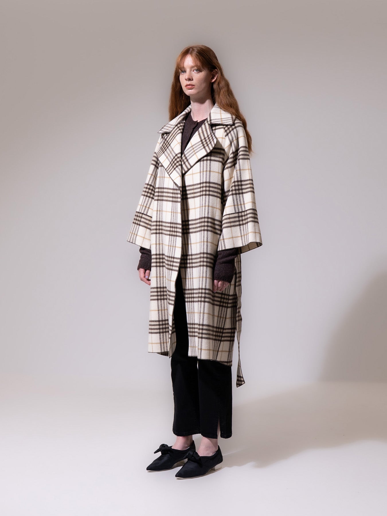 Brown Check Oversized Collar Coat