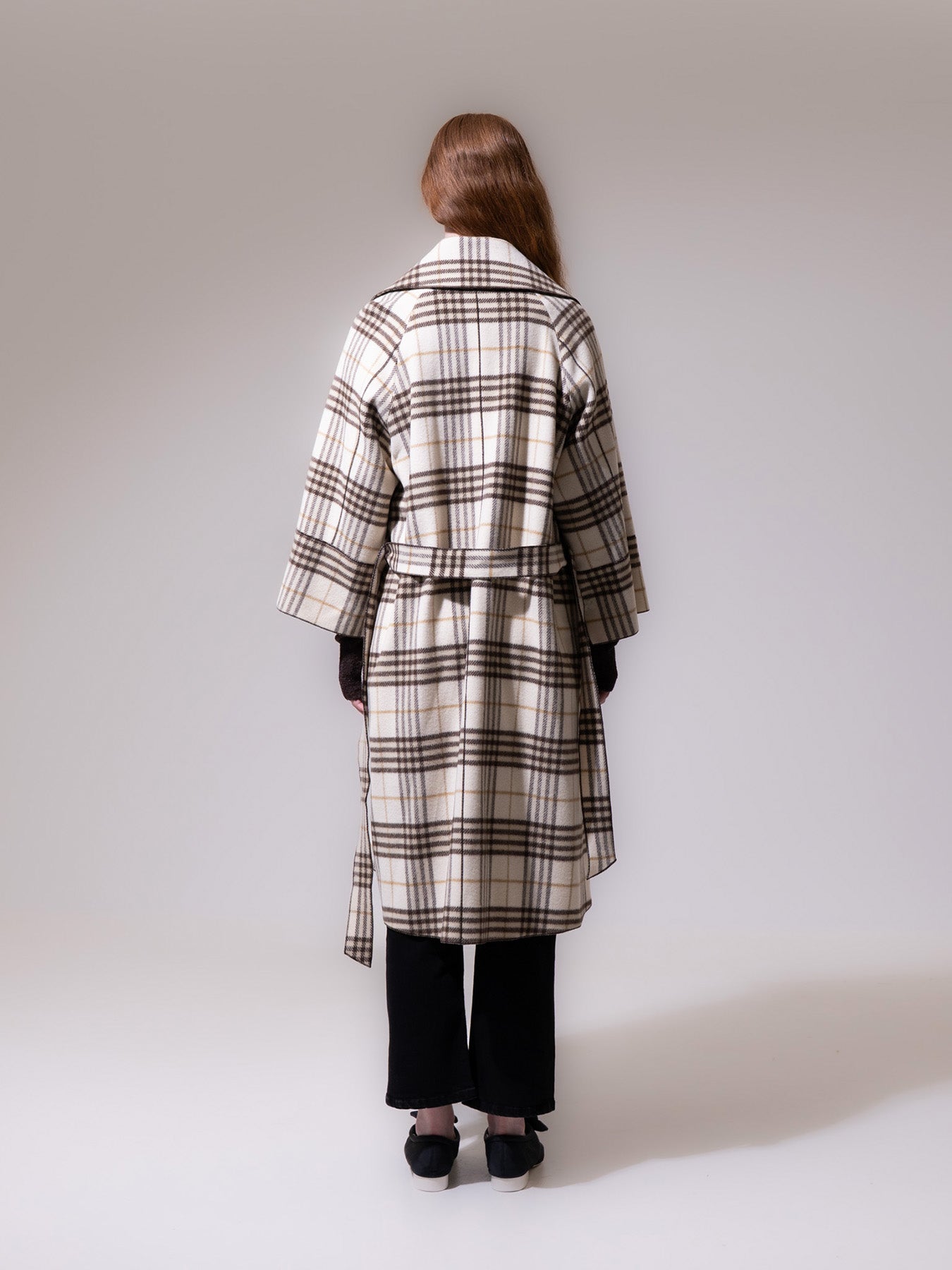 Brown Check Oversized Collar Coat