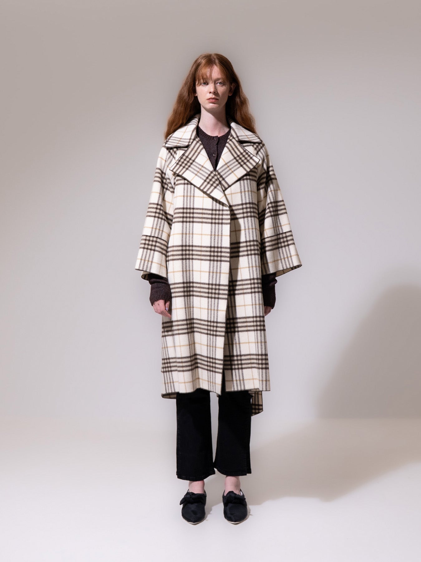 Brown Check Oversized Collar Coat