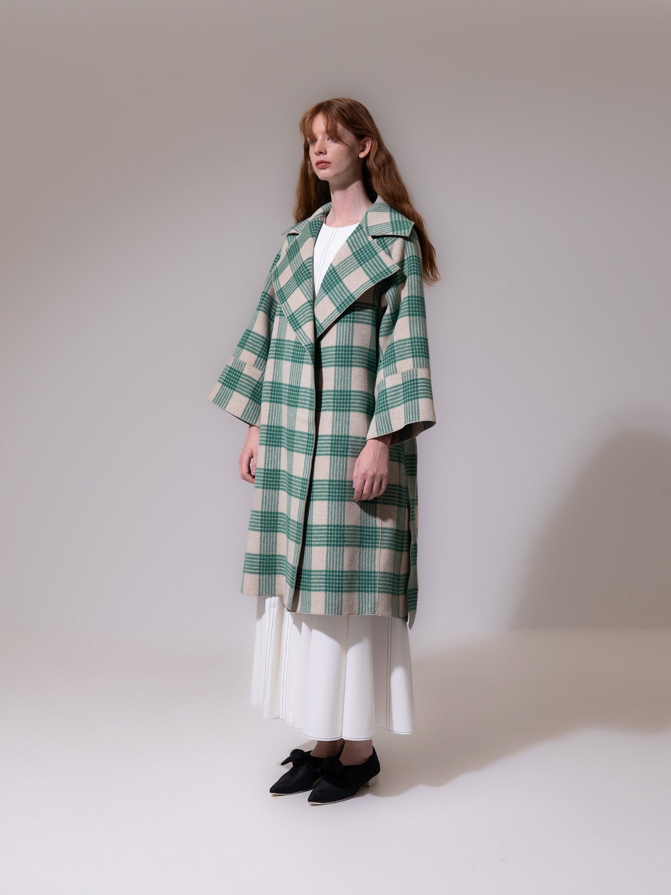 Green Check Oversized Collar Coat
