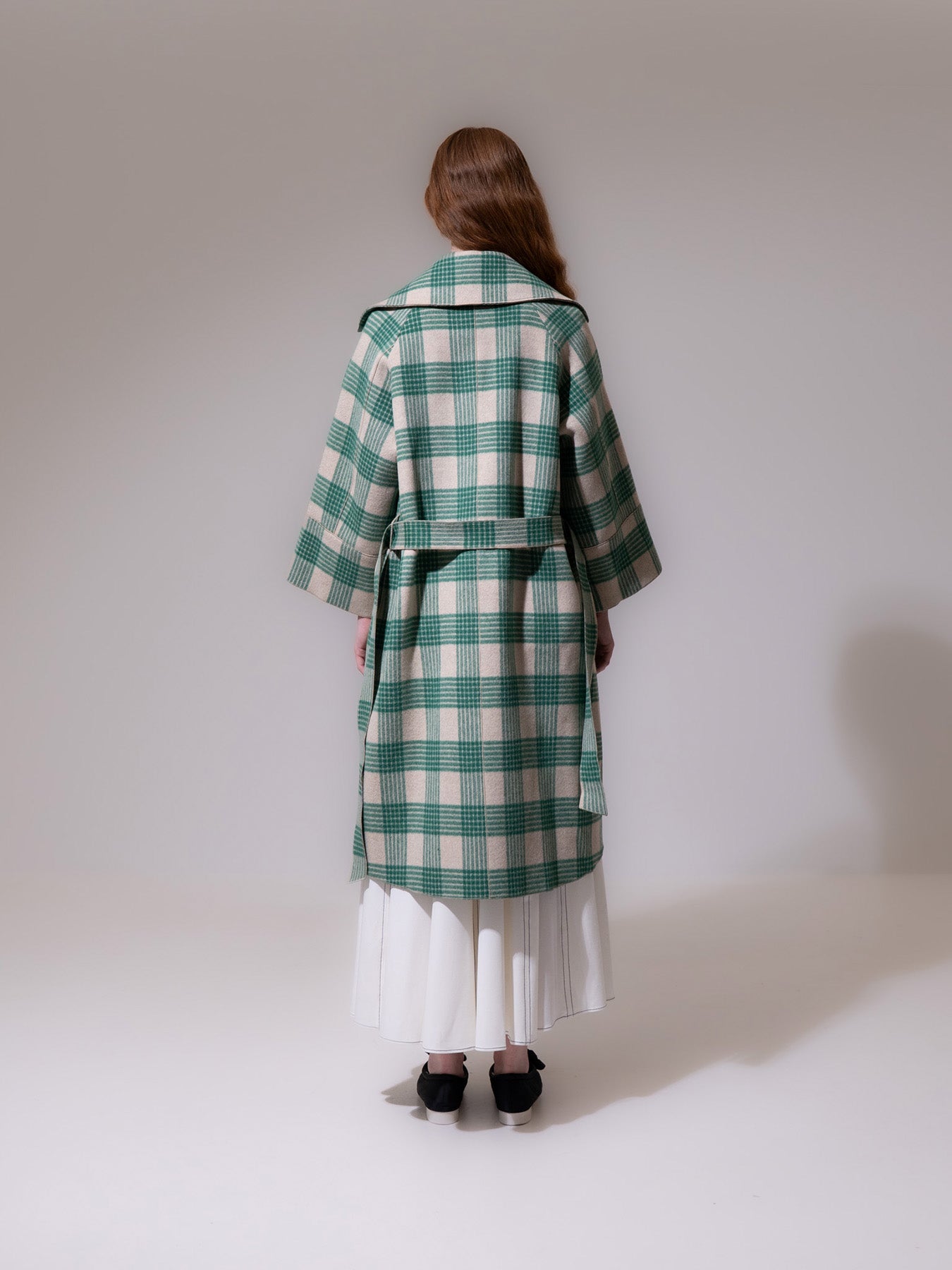 Green Check Oversized Collar Coat