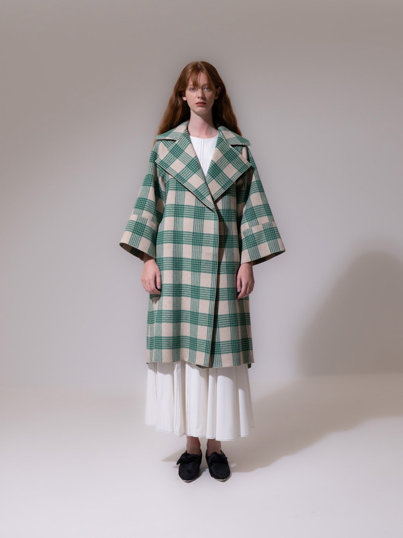 Green Check Oversized Collar Coat