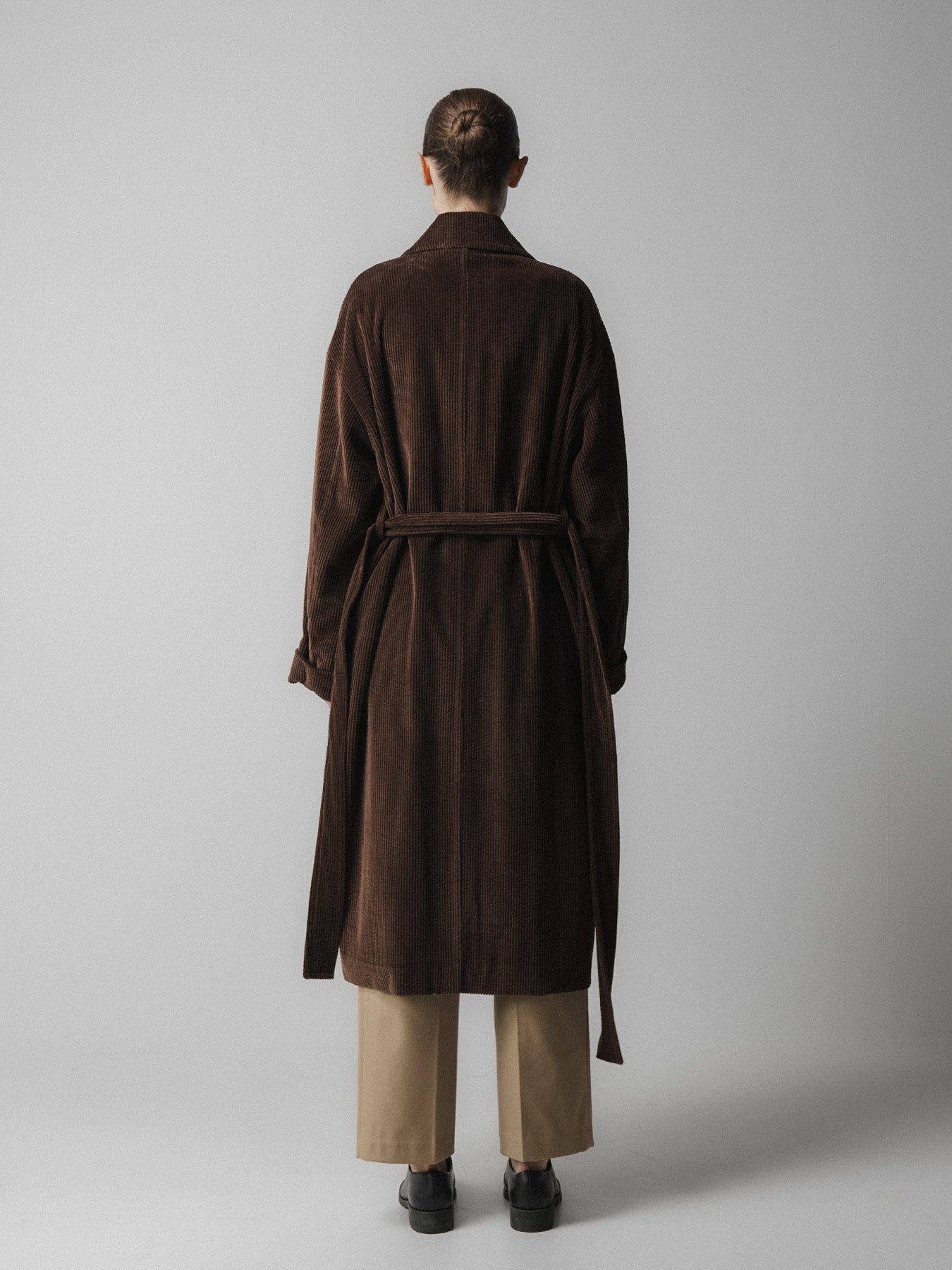 Brown Corduroy Belted Coat