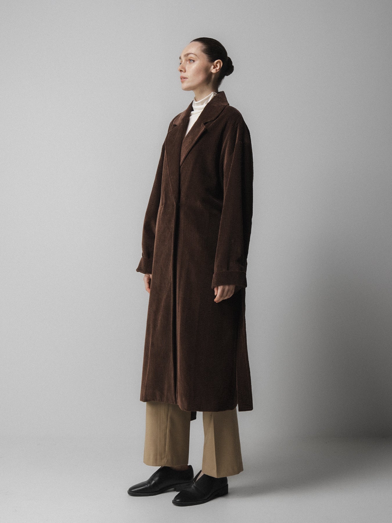 Brown Corduroy Belted Coat