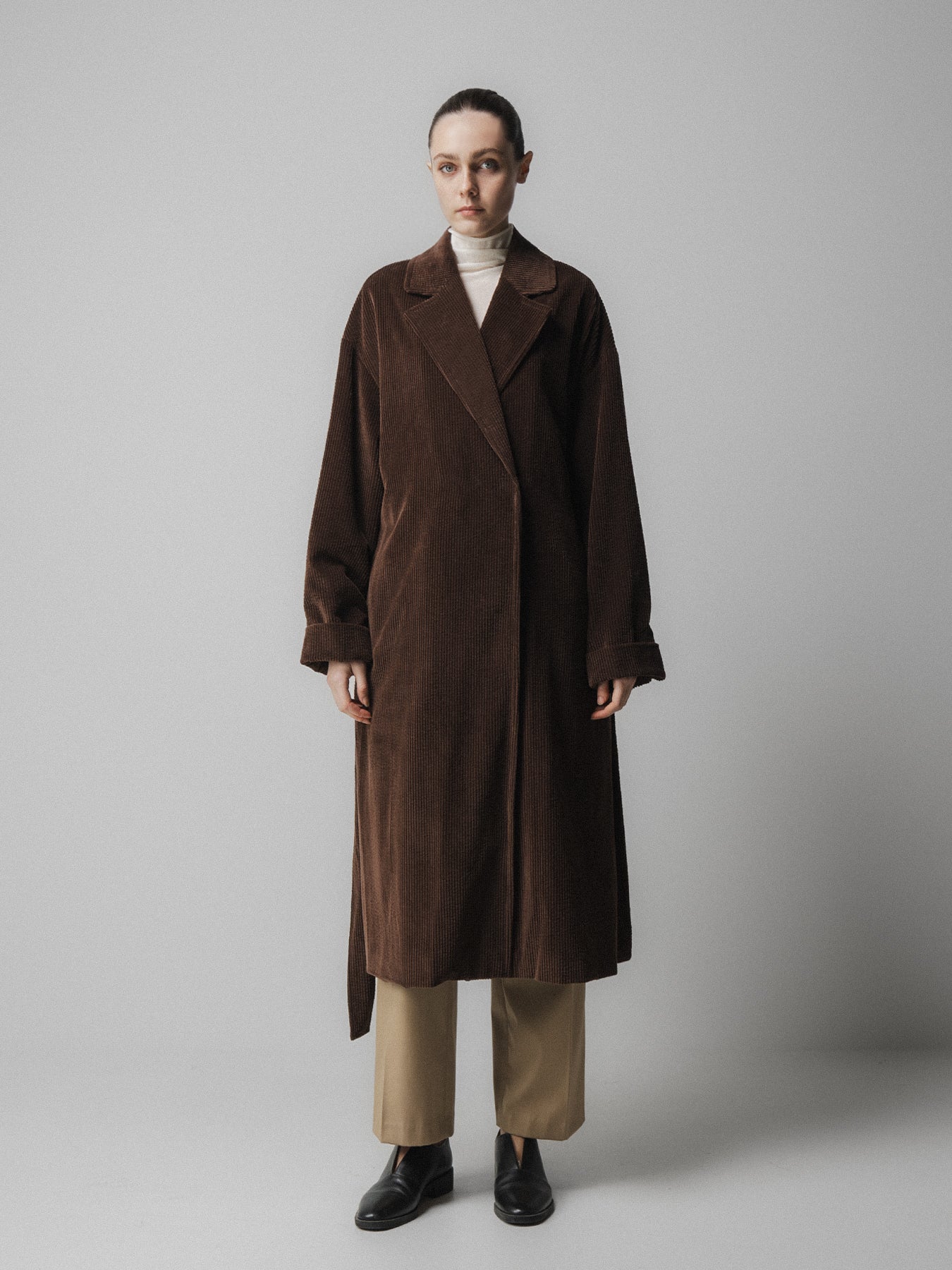 Brown Corduroy Belted Coat