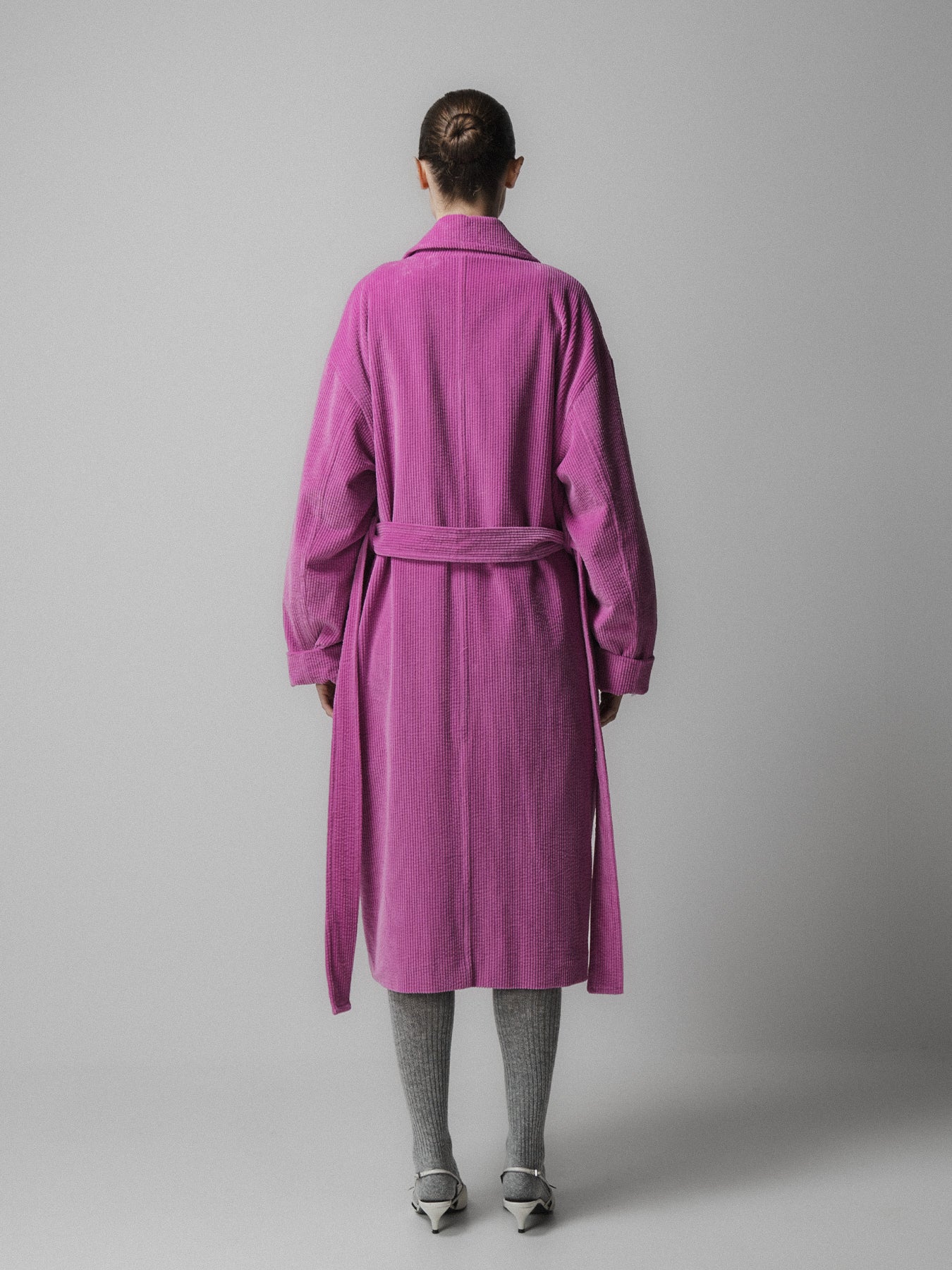 Pink Corduroy Belted Coat