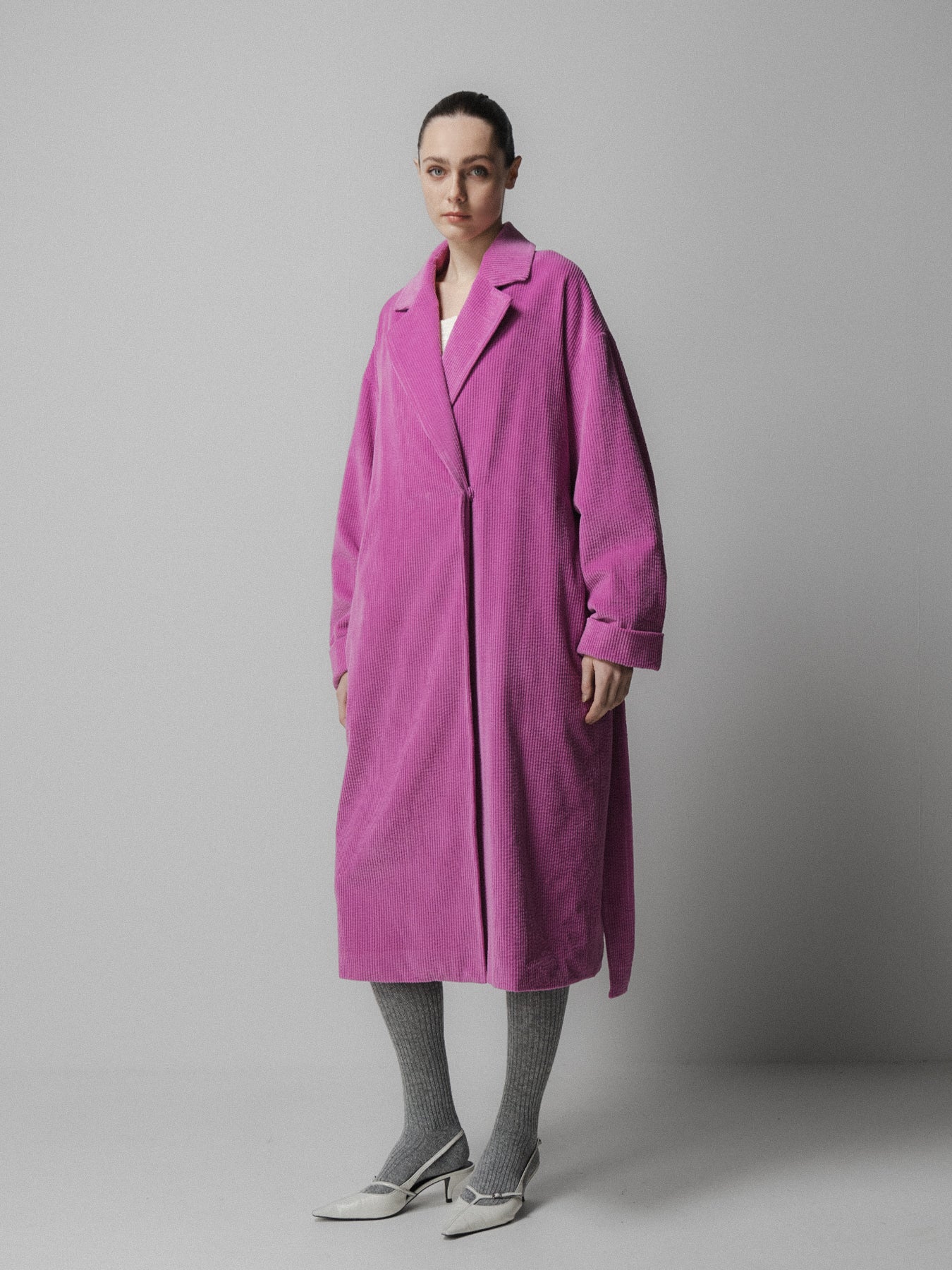 Pink Corduroy Belted Coat