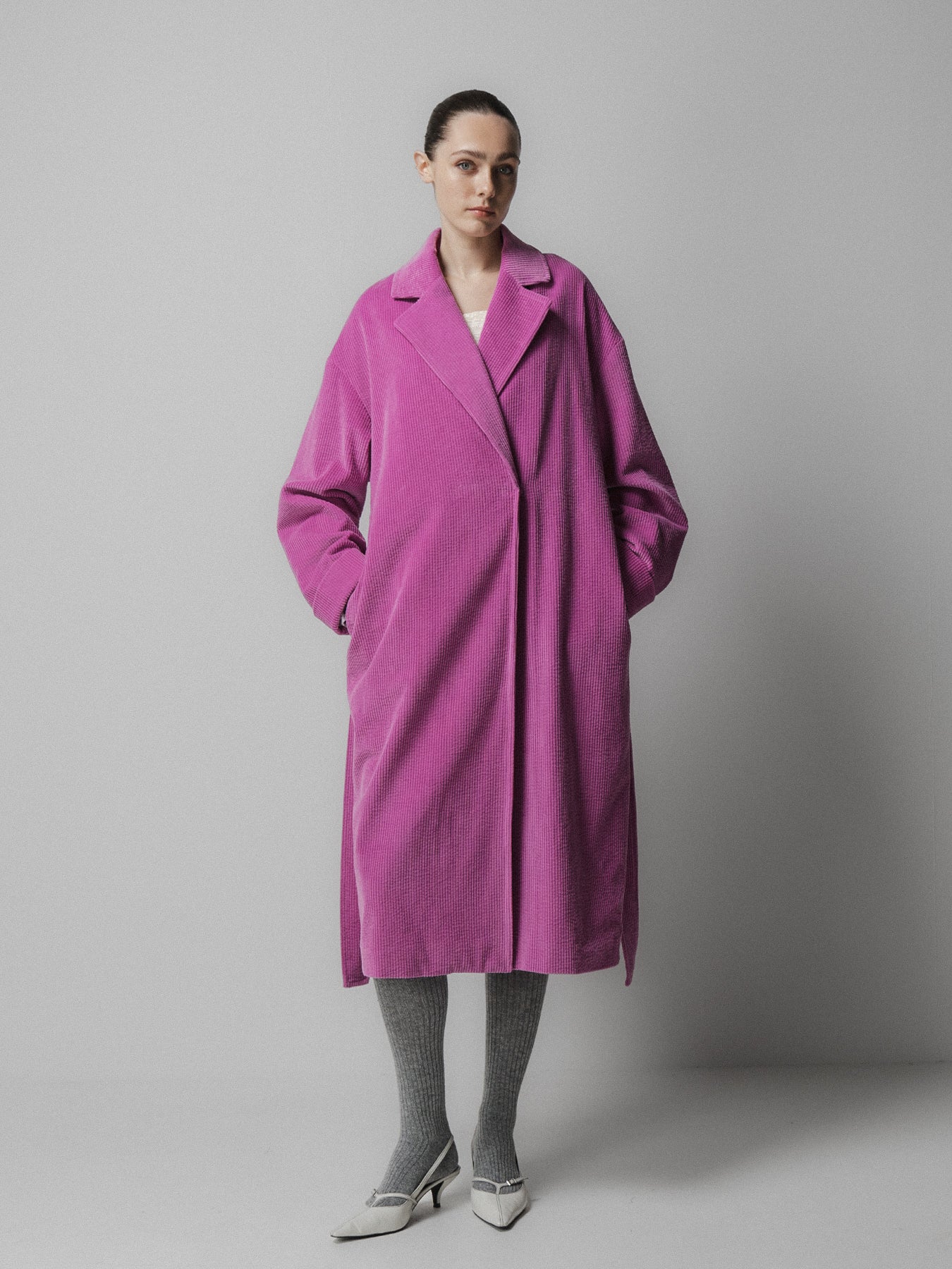 Pink Corduroy Belted Coat