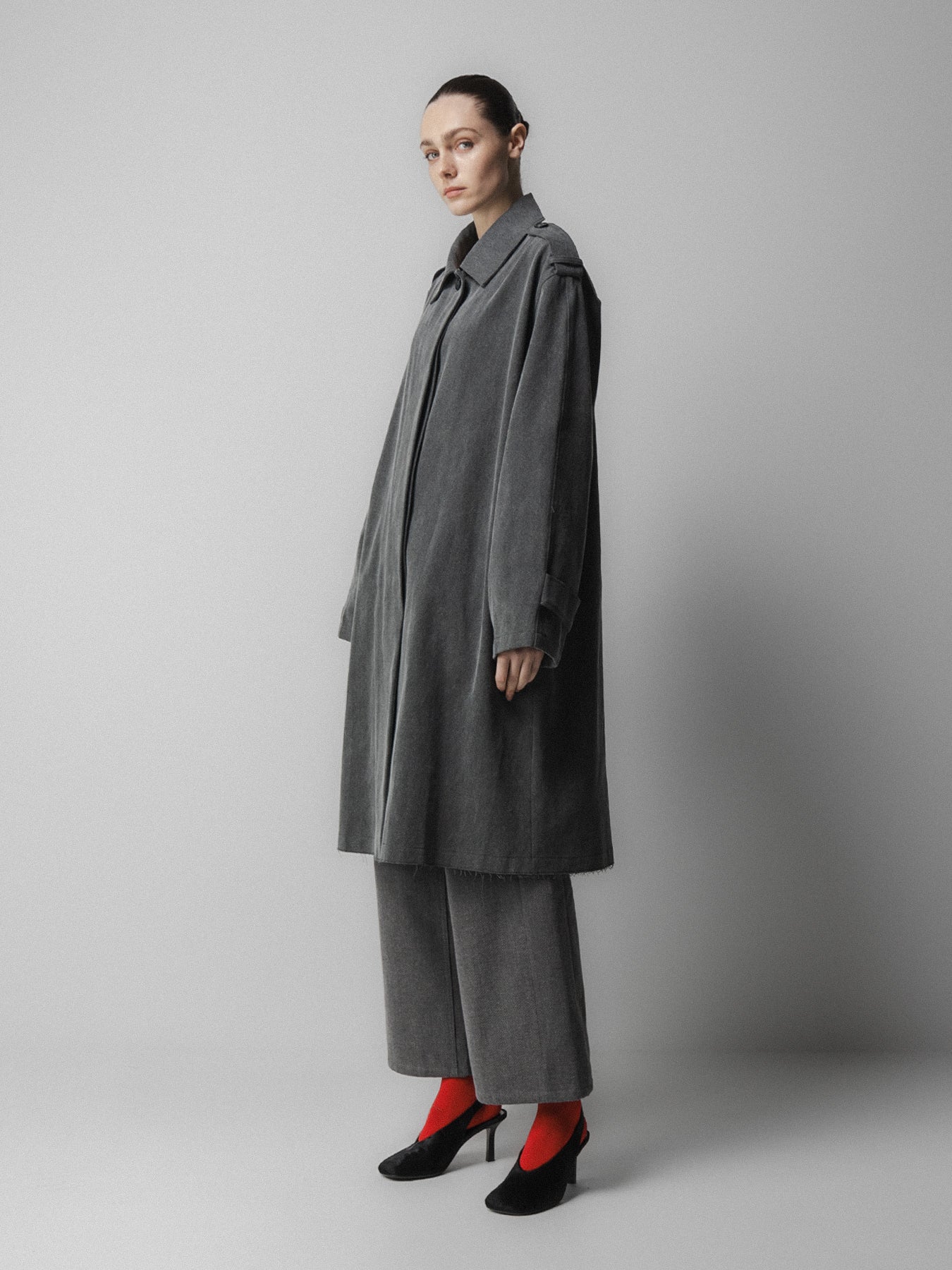 Grey Oversized Half Trench Coat