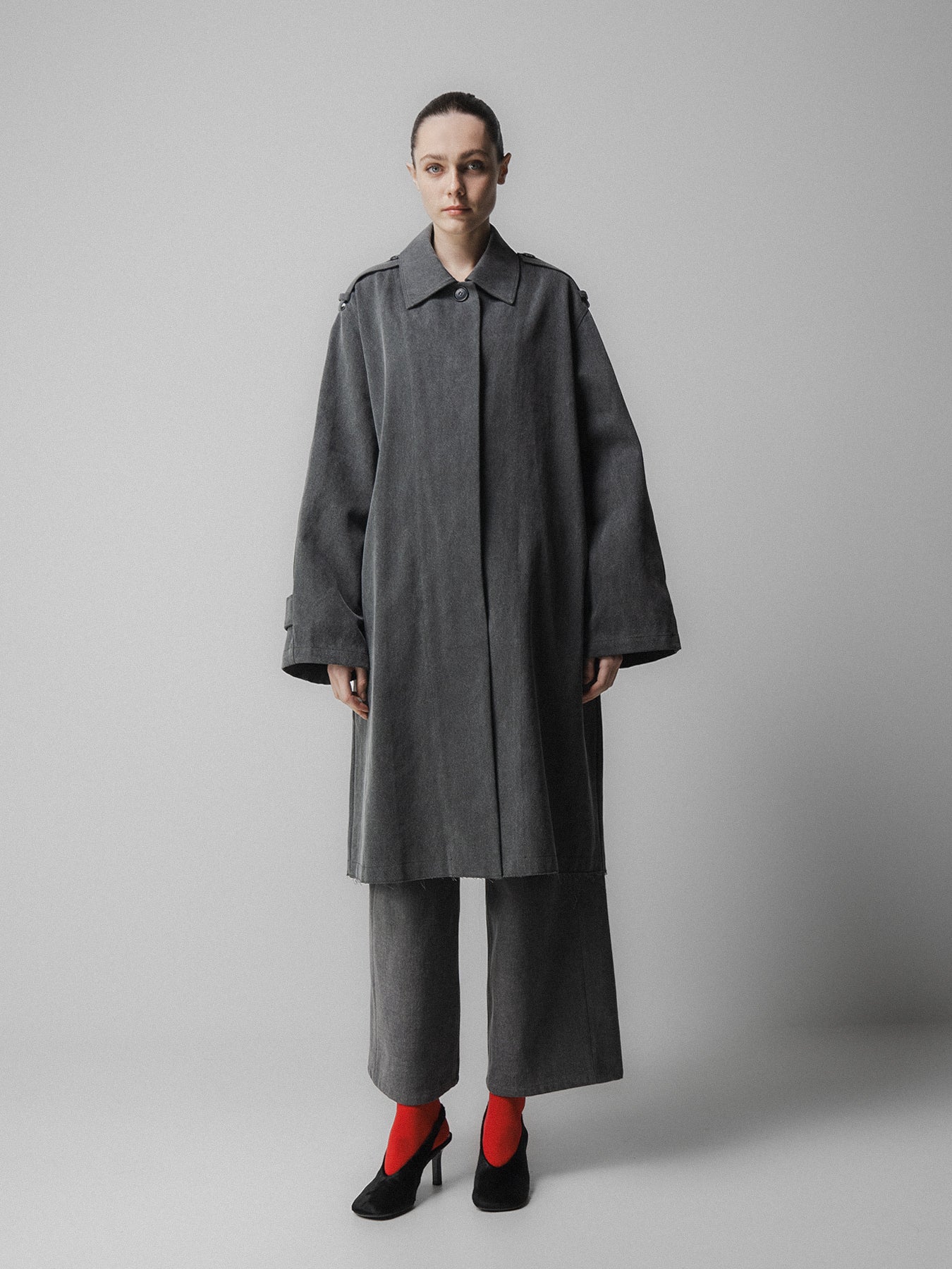 Grey Oversized Half Trench Coat