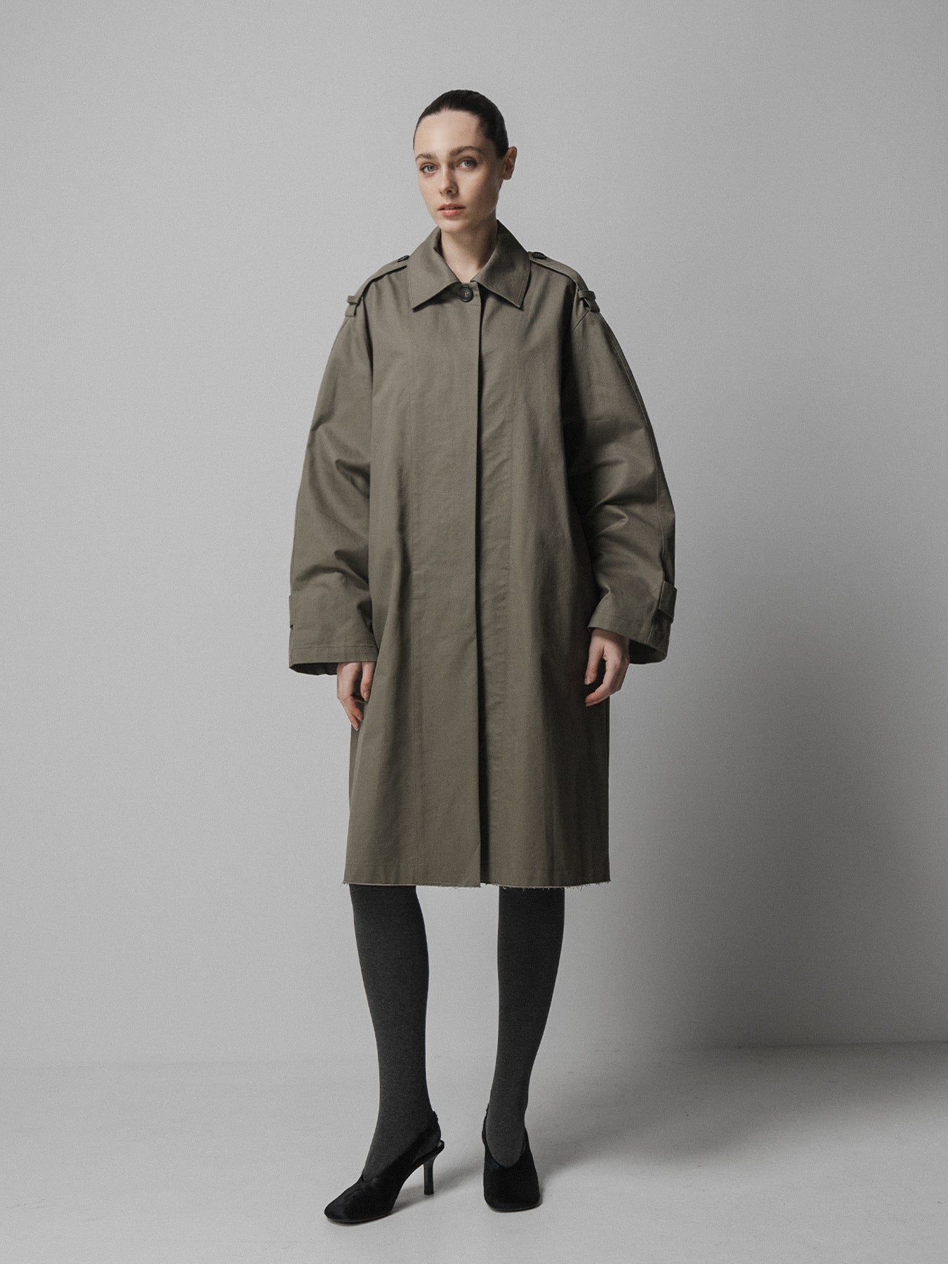 Khaki Oversized Half Trench Coat