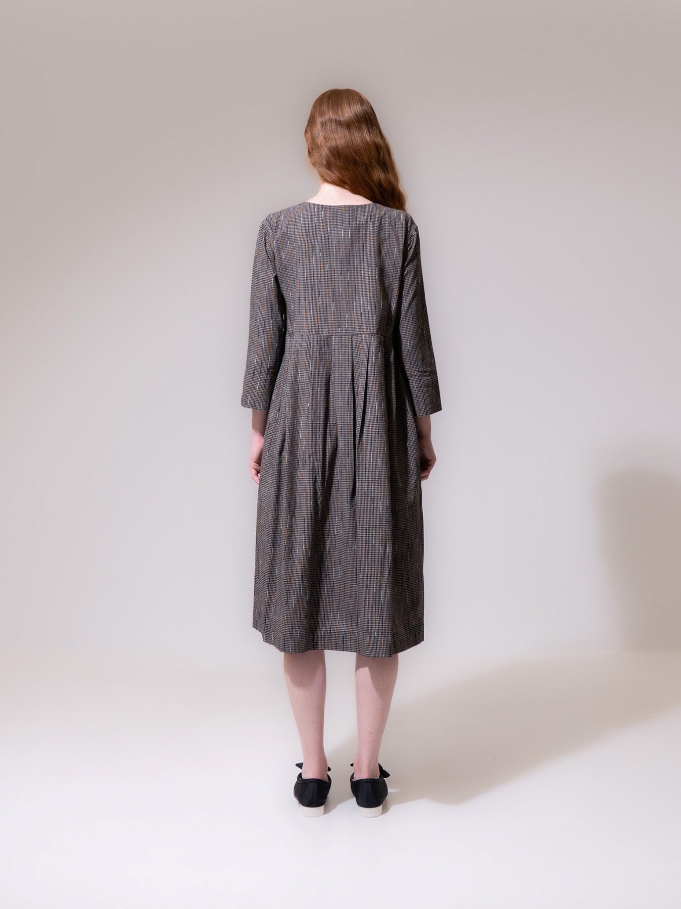 Black Striped Long Sleeve Pleated Dress