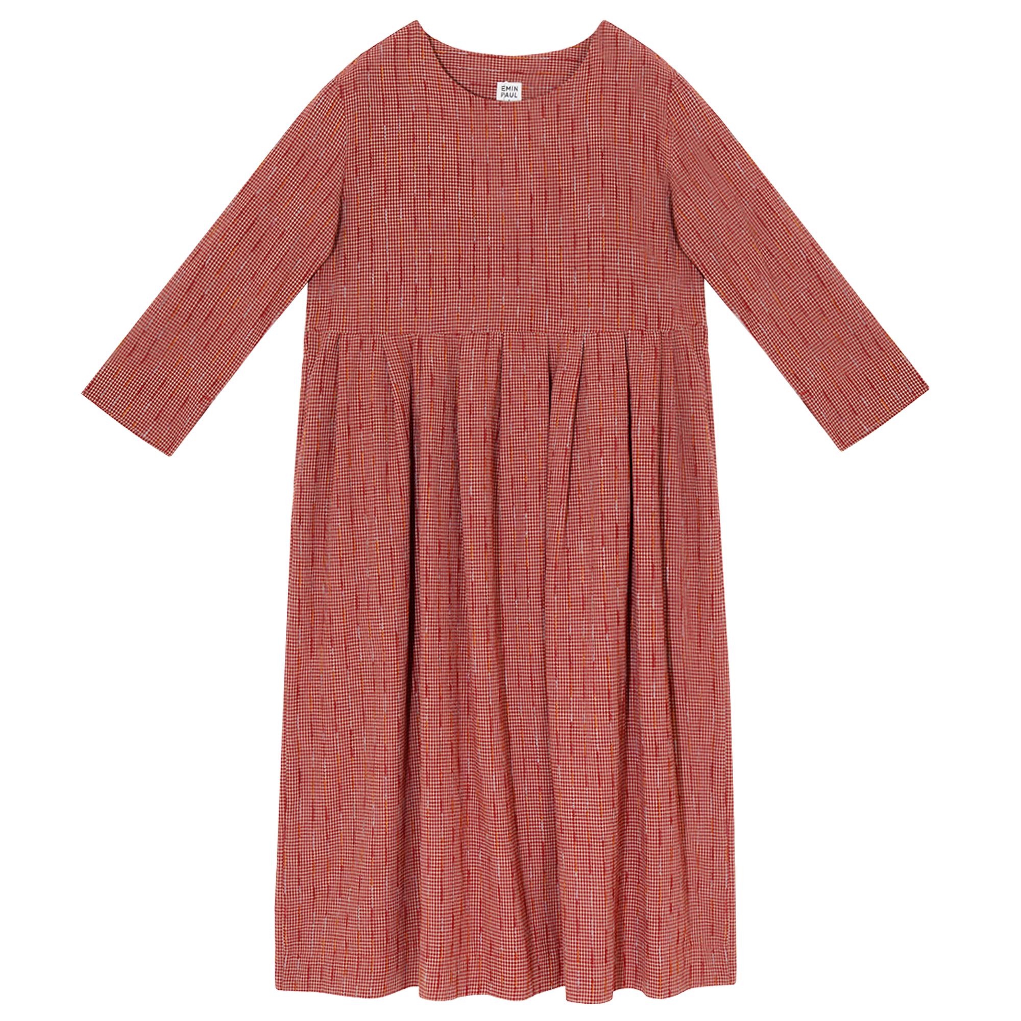 Red Striped Long Sleeve Pleated Dress