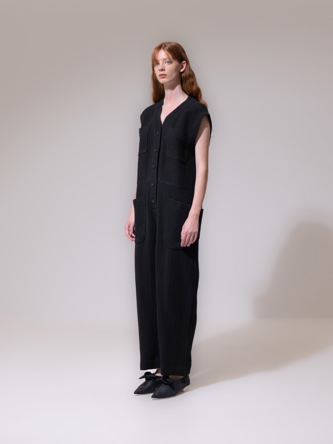 Black Sleeveless Button-Up Jumpsuit