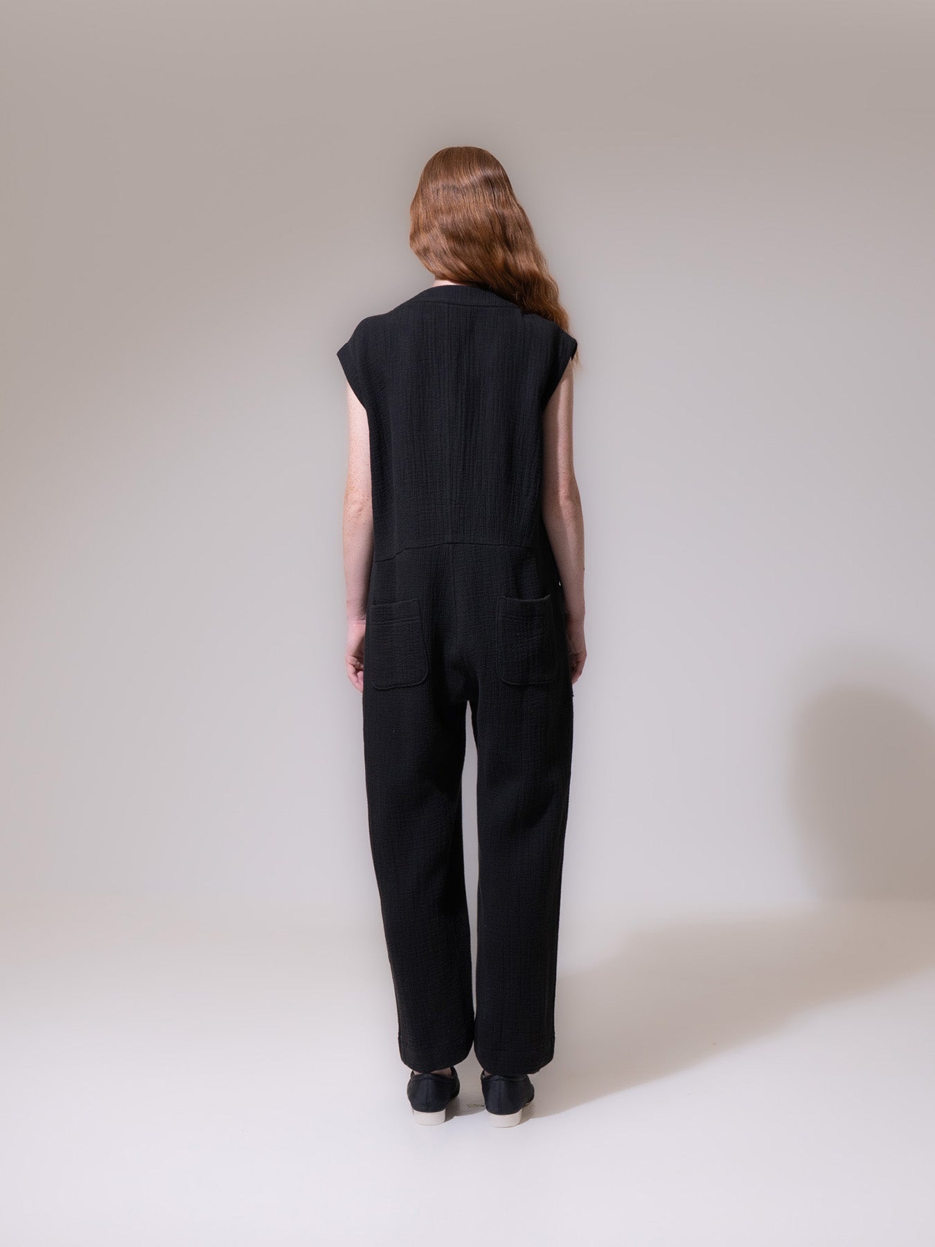 Black Sleeveless Button-Up Jumpsuit