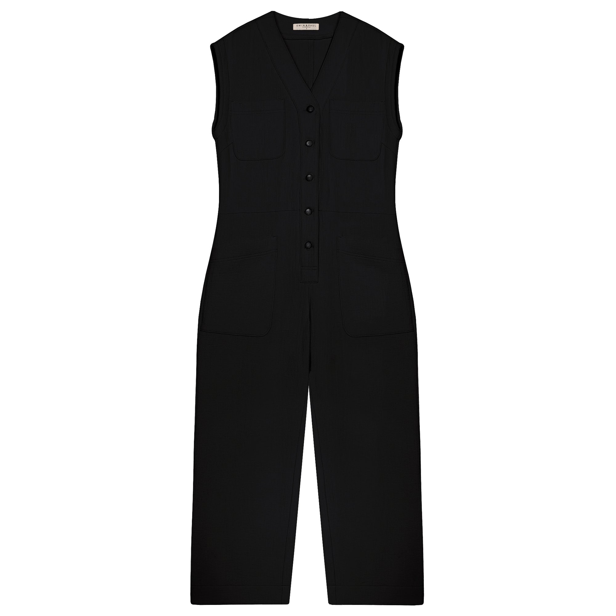 Black Sleeveless Button-Up Jumpsuit