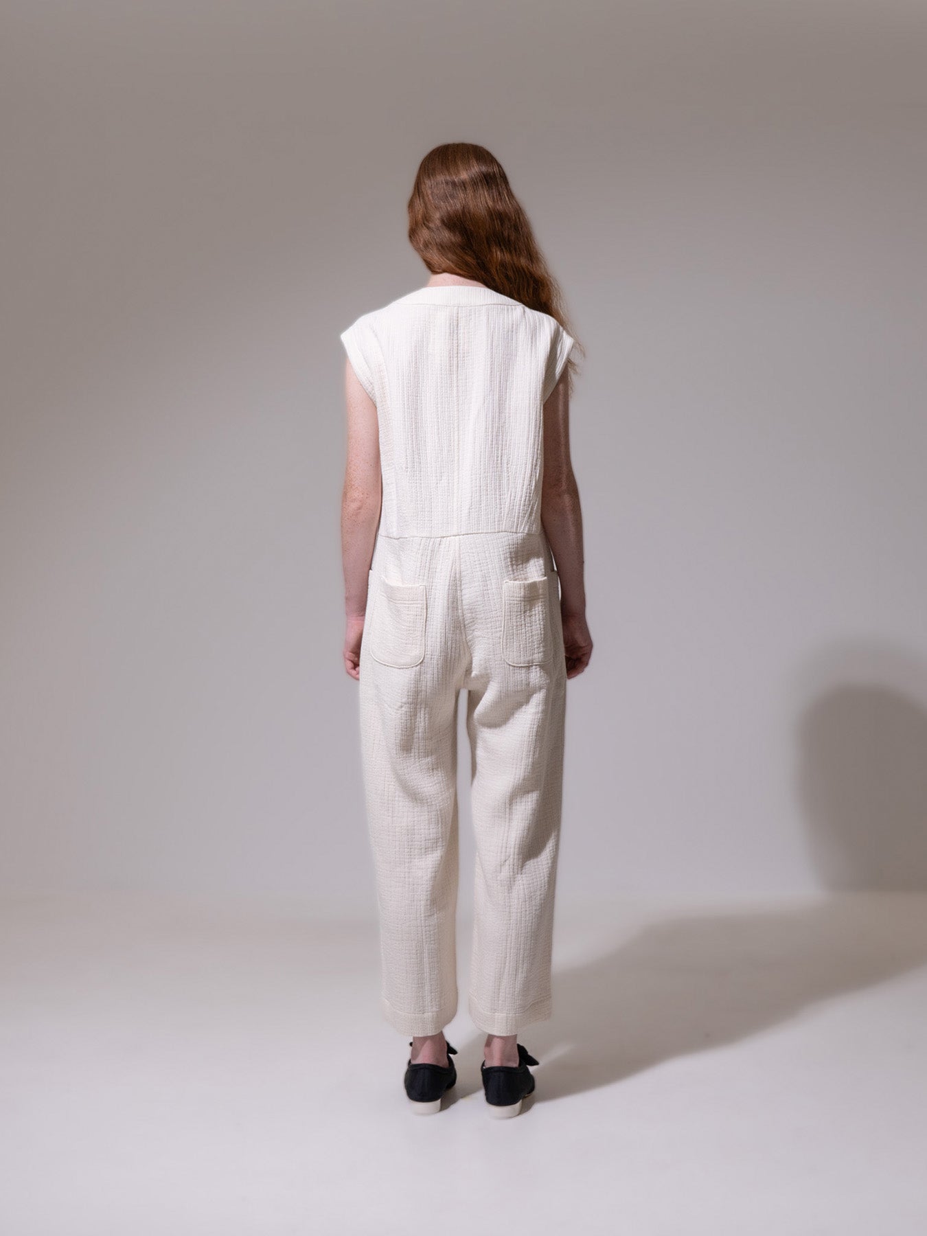 Cream Sleeveless Button-Up Jumpsuit