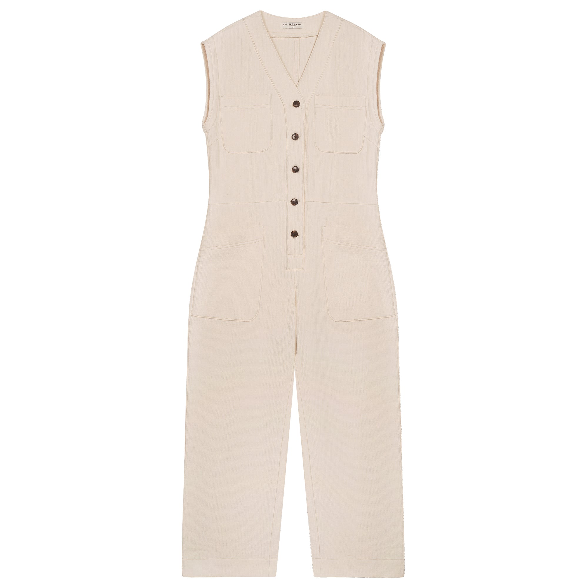 Cream Sleeveless Button-Up Jumpsuit