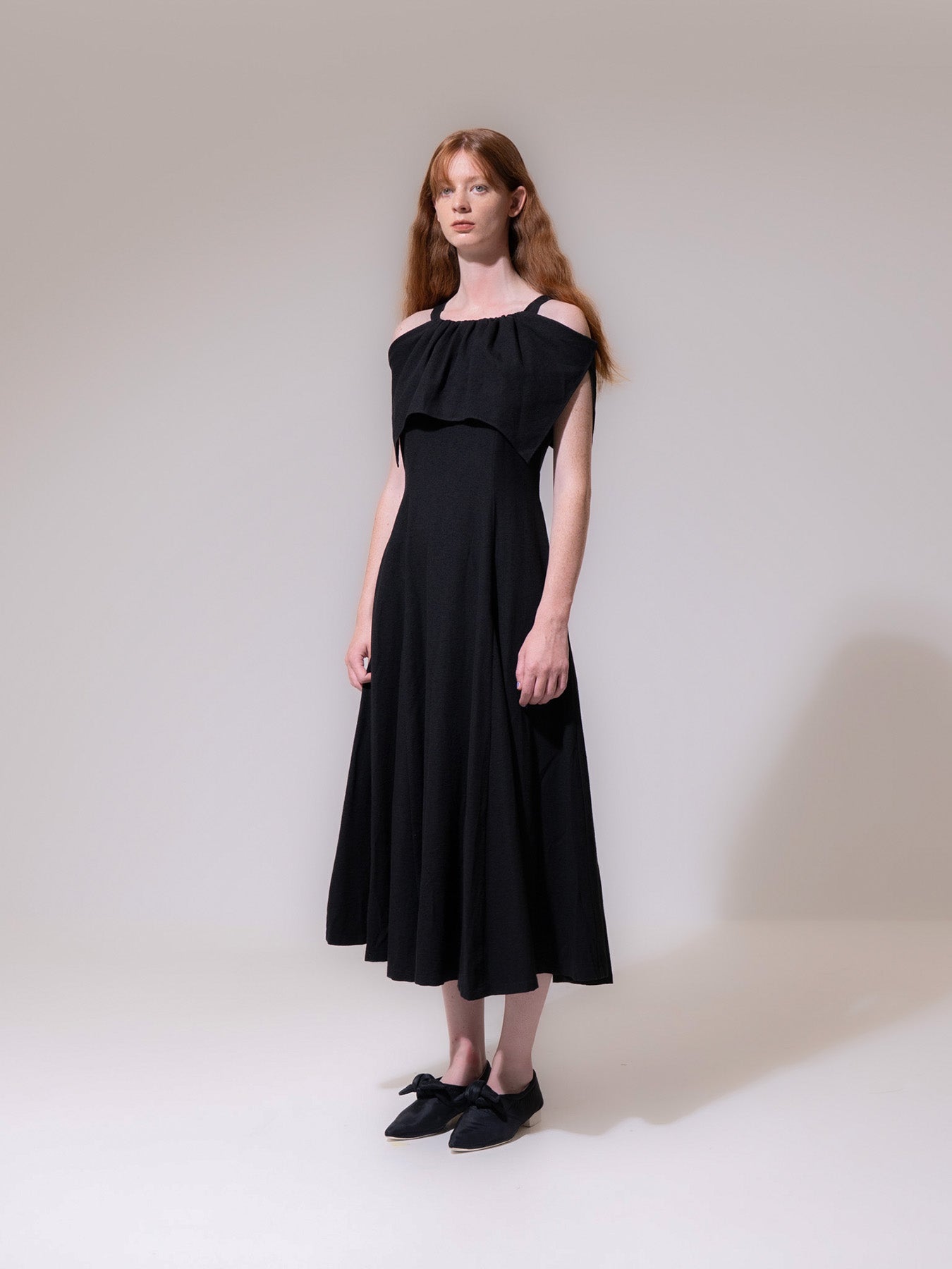 Black Draped Double Layer Dress