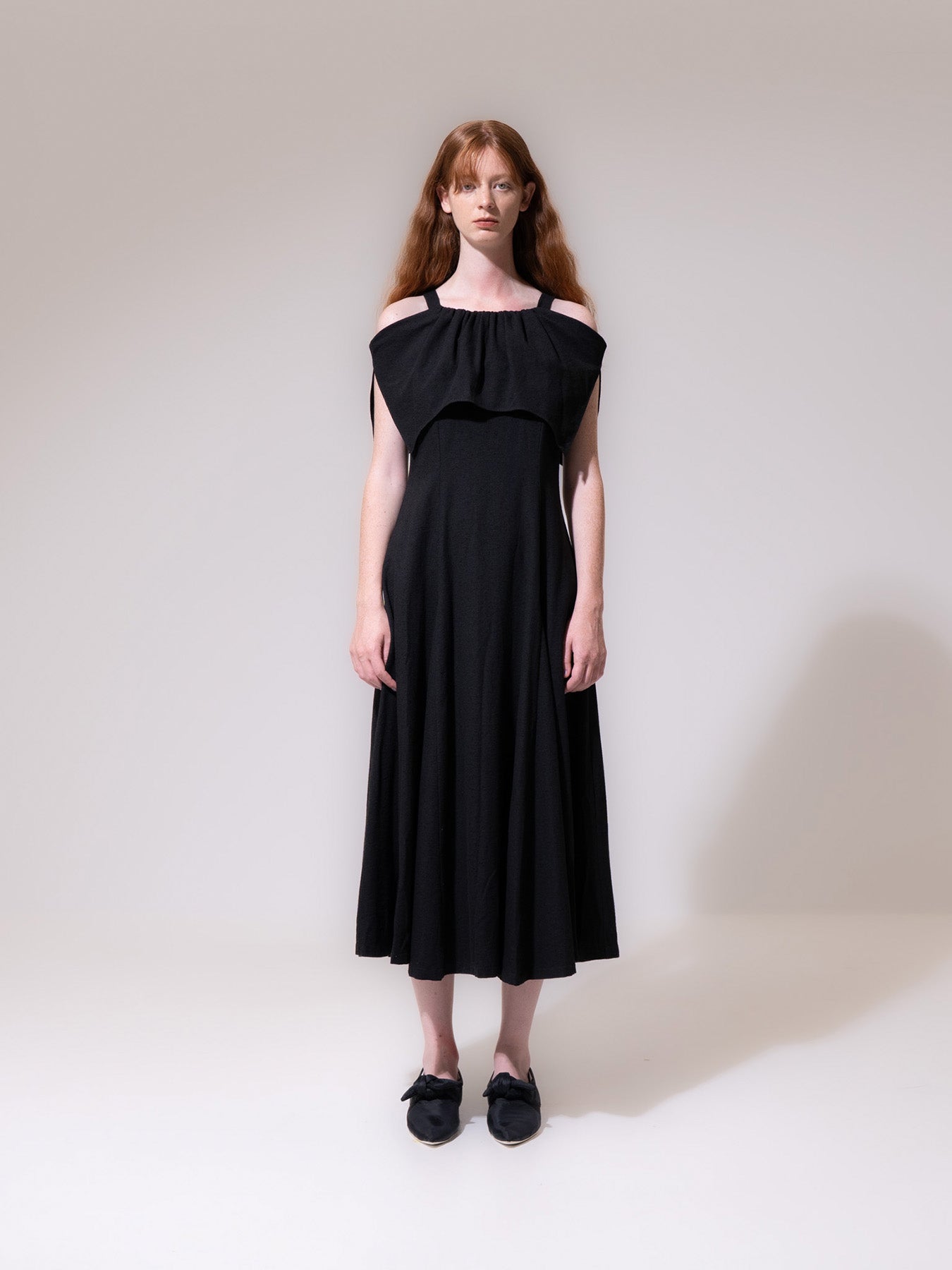 Black Draped Double Layer Dress