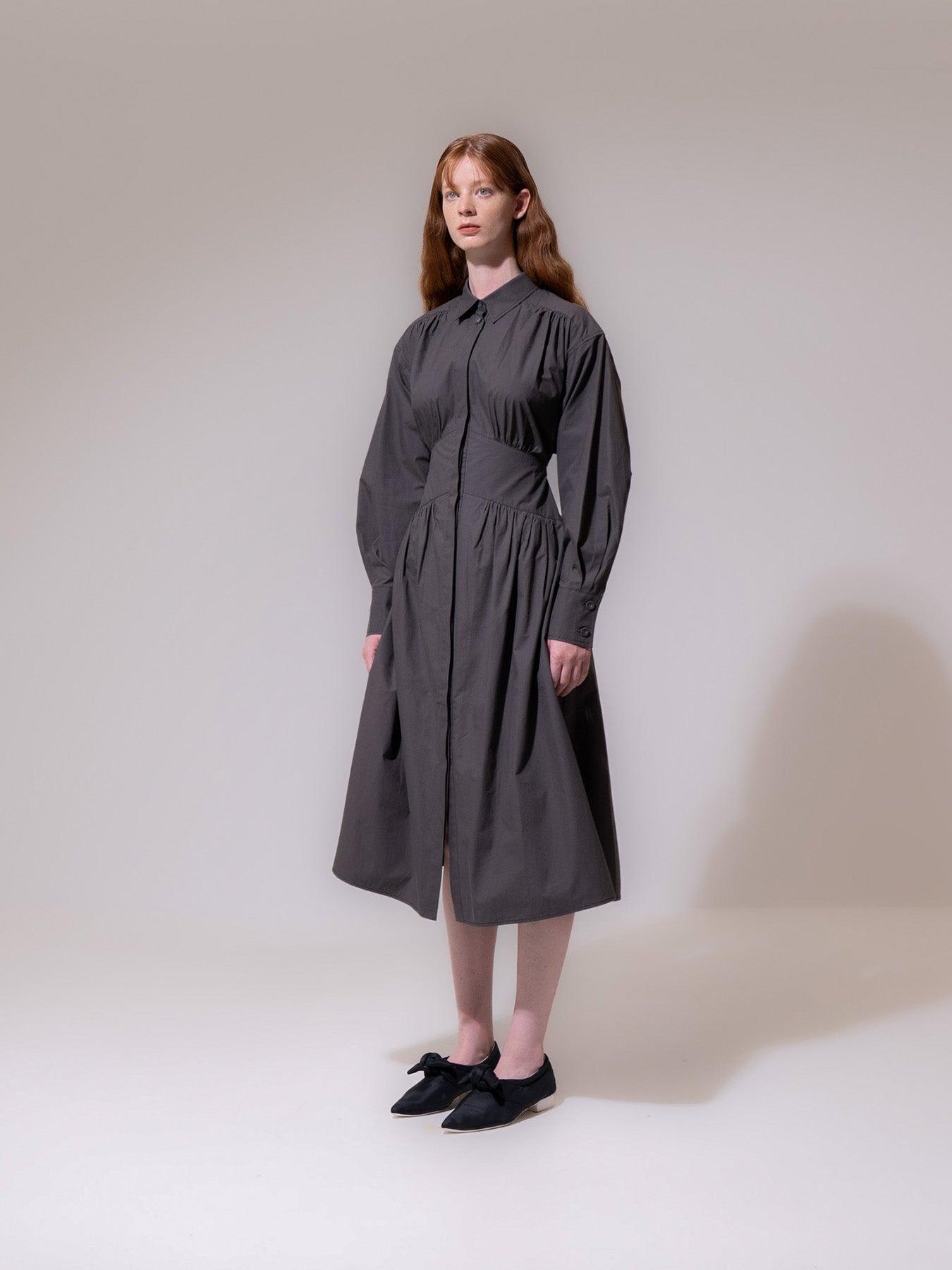 Charcoal Cinched Waist Cotton Dress