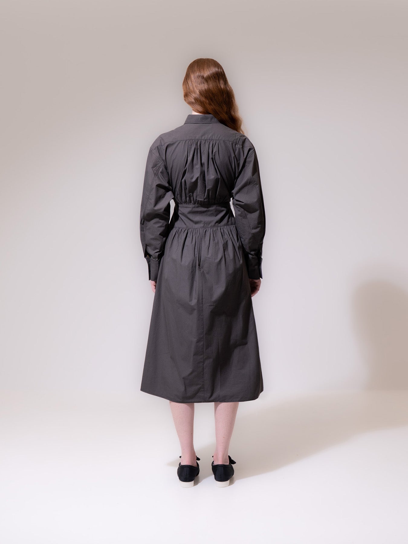 Charcoal Cinched Waist Cotton Dress