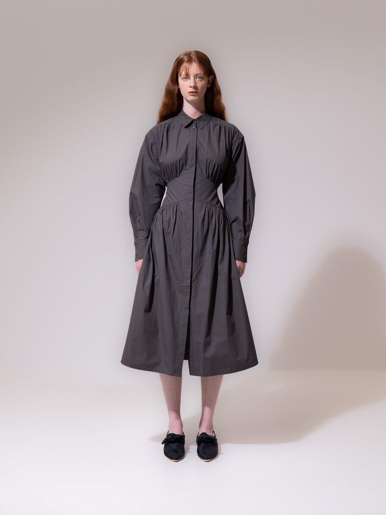Charcoal Cinched Waist Cotton Dress