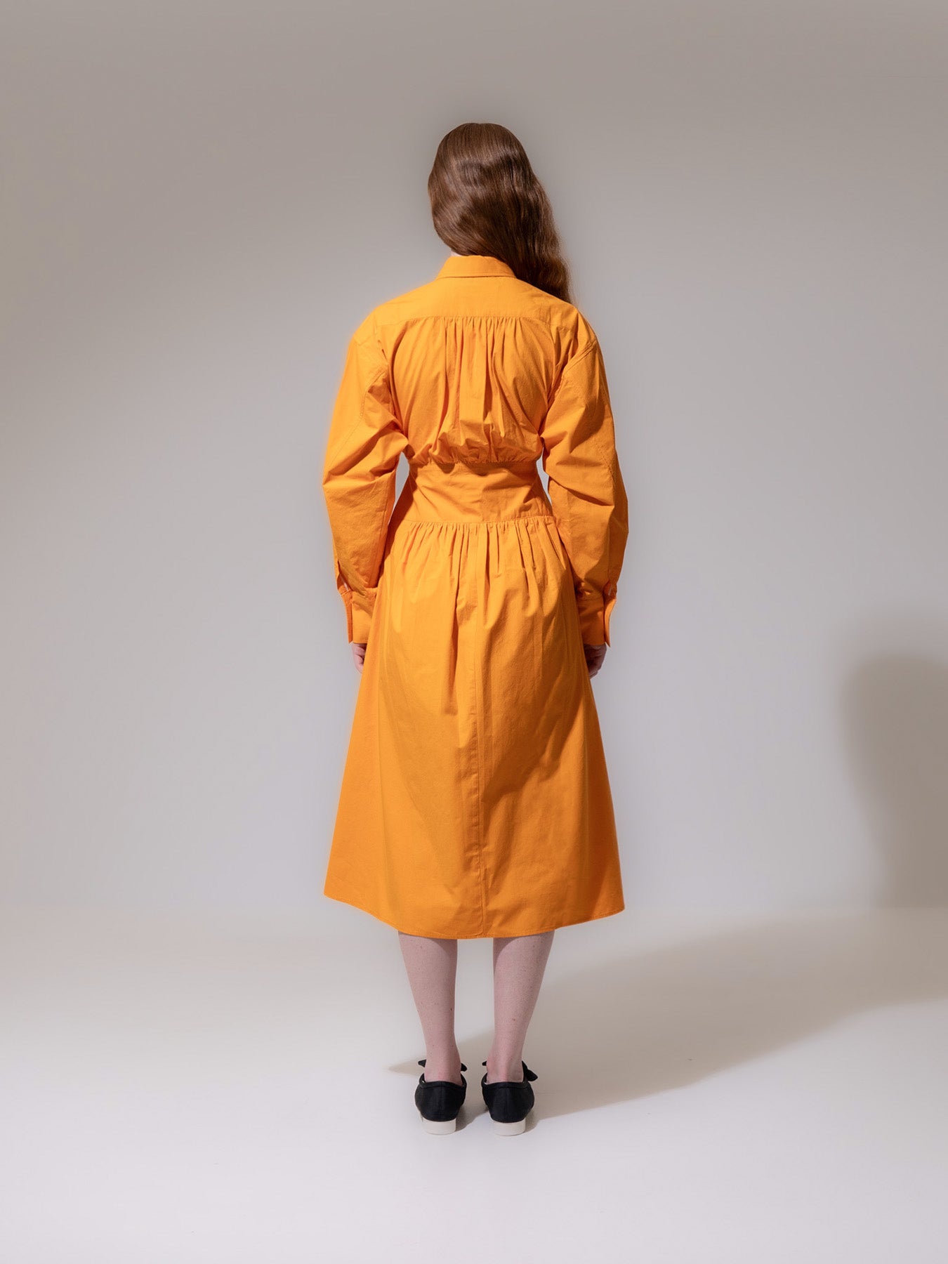 Orange Cinched Waist Cotton Dress