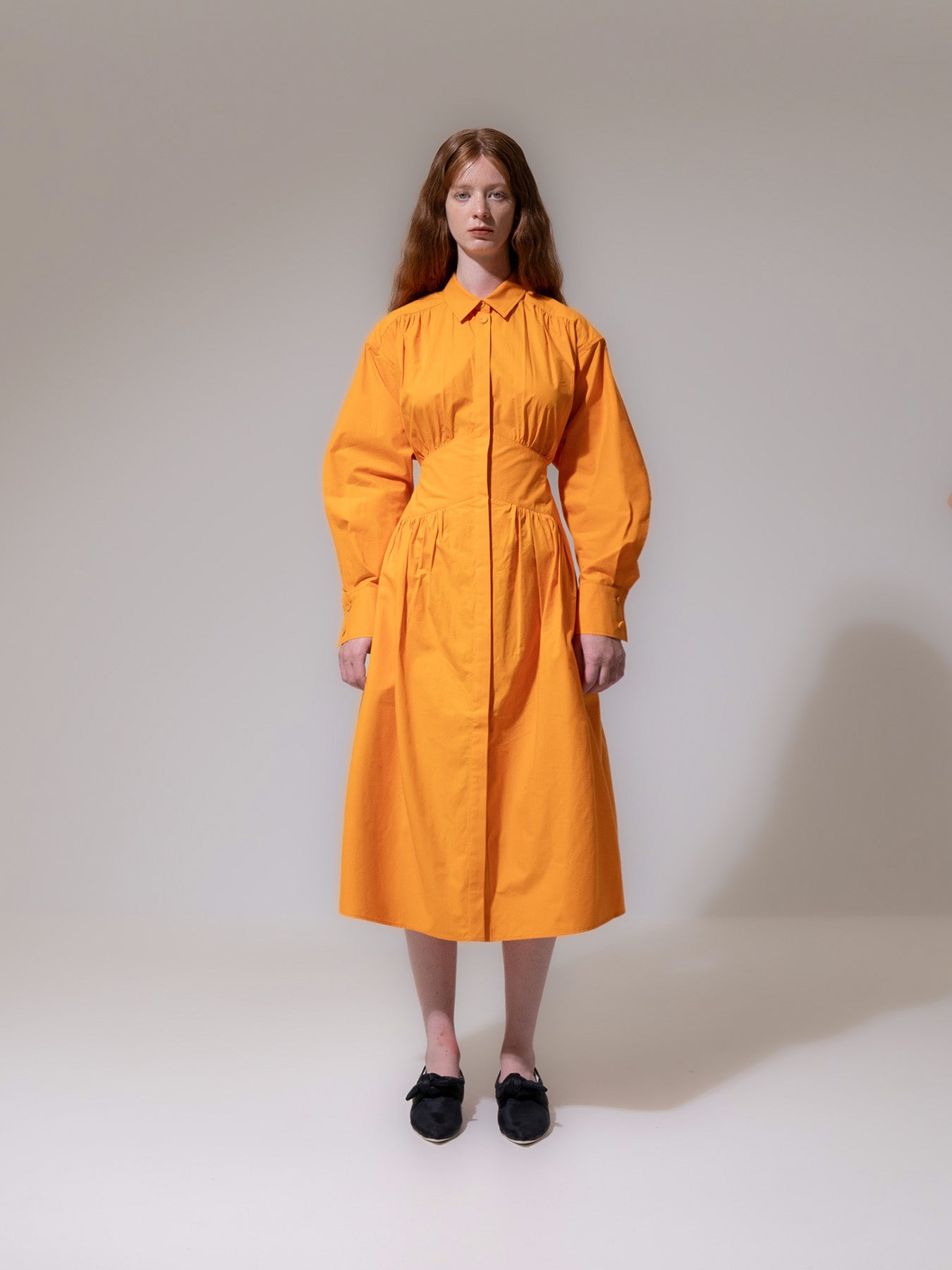 Orange Cinched Waist Cotton Dress