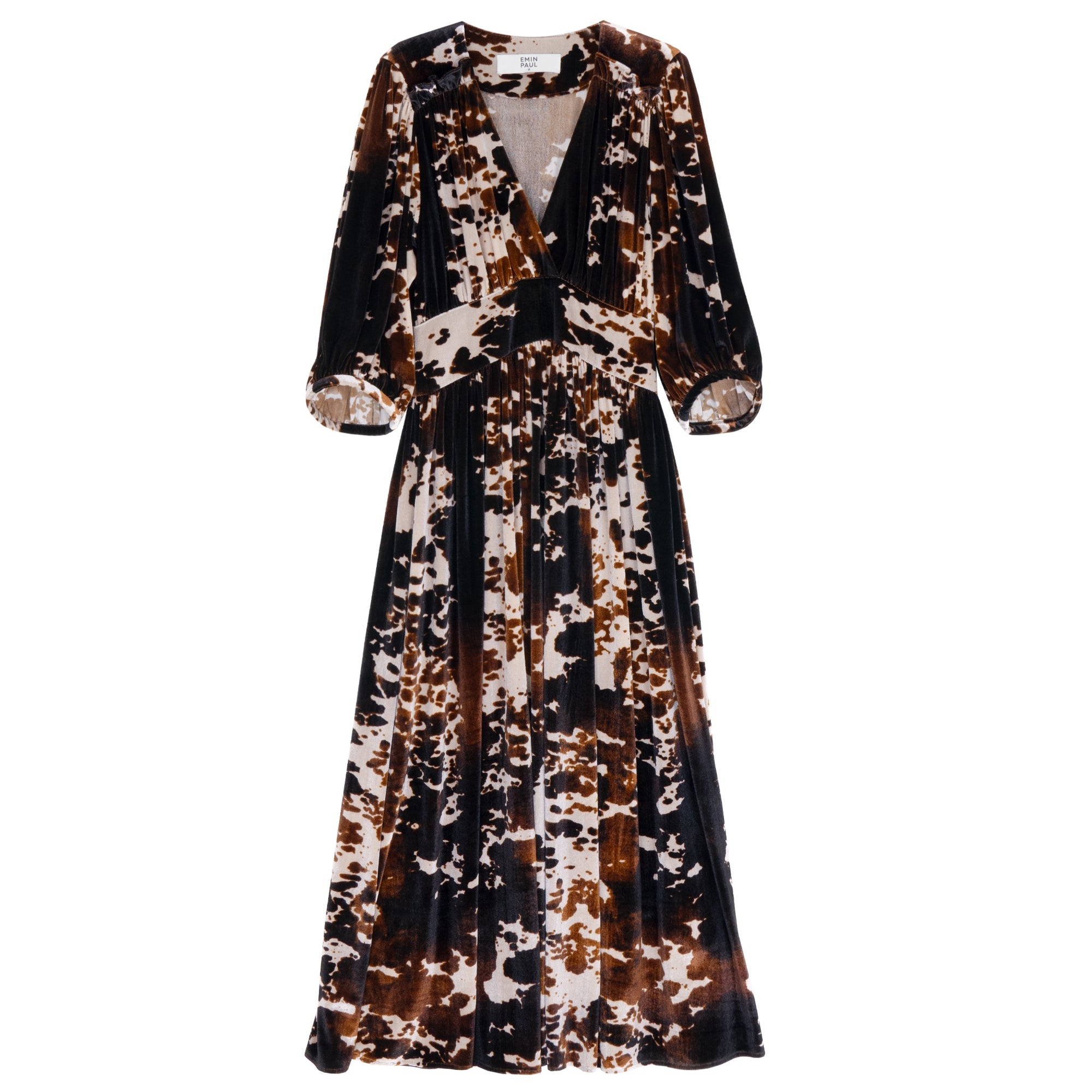 Brindel-Brown V-Neck Cropped Sleeve Dress