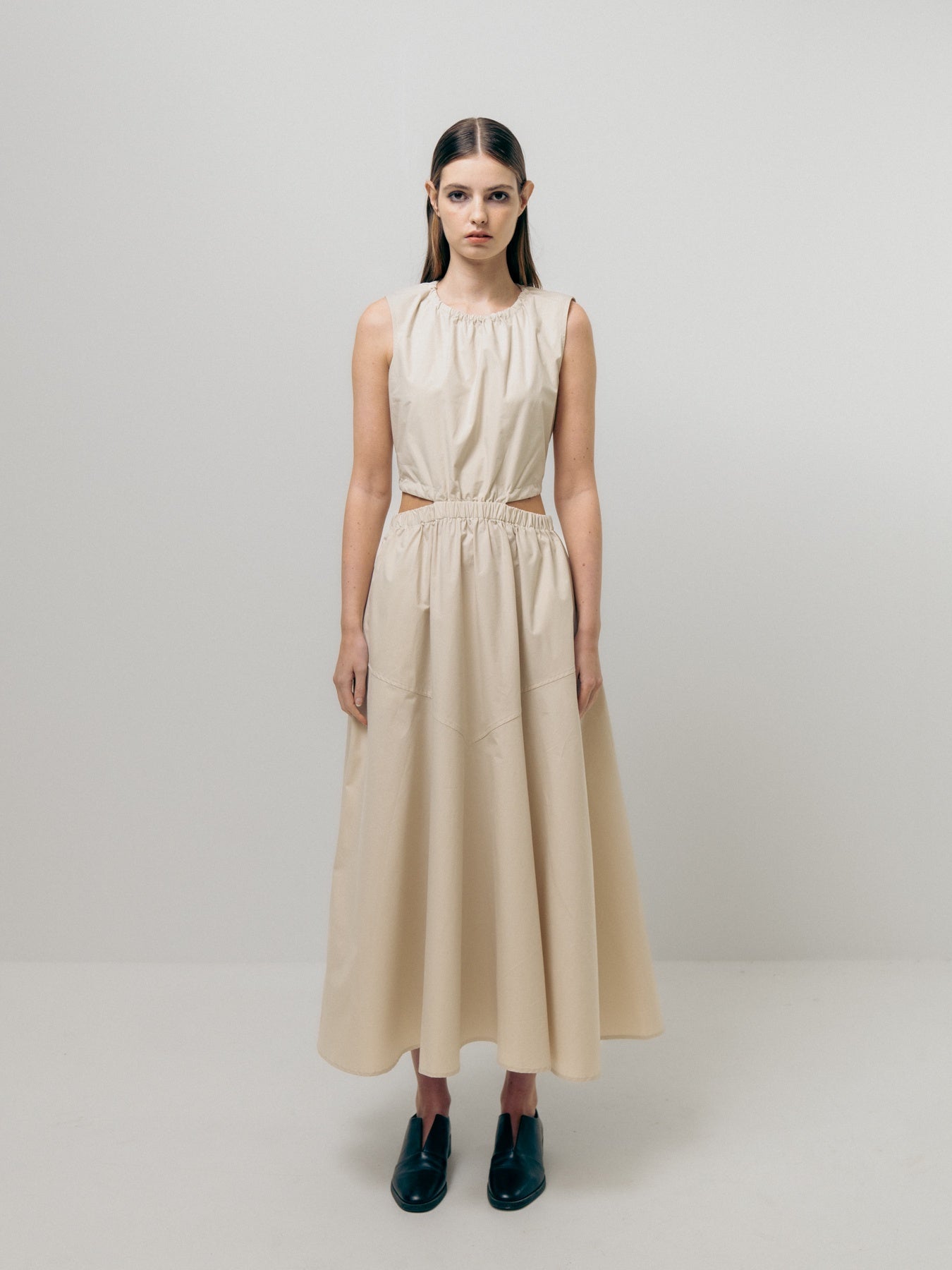 Beige Waist Cut-Out Dress