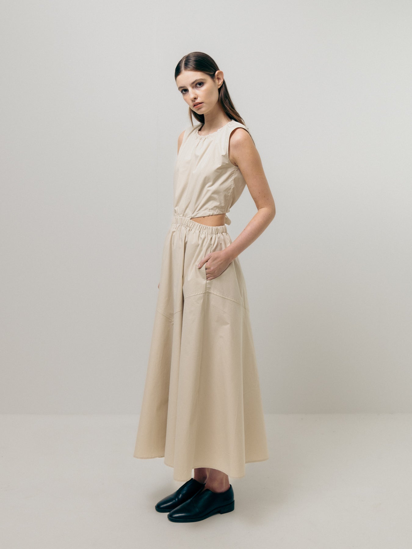 Beige Waist Cut-Out Dress