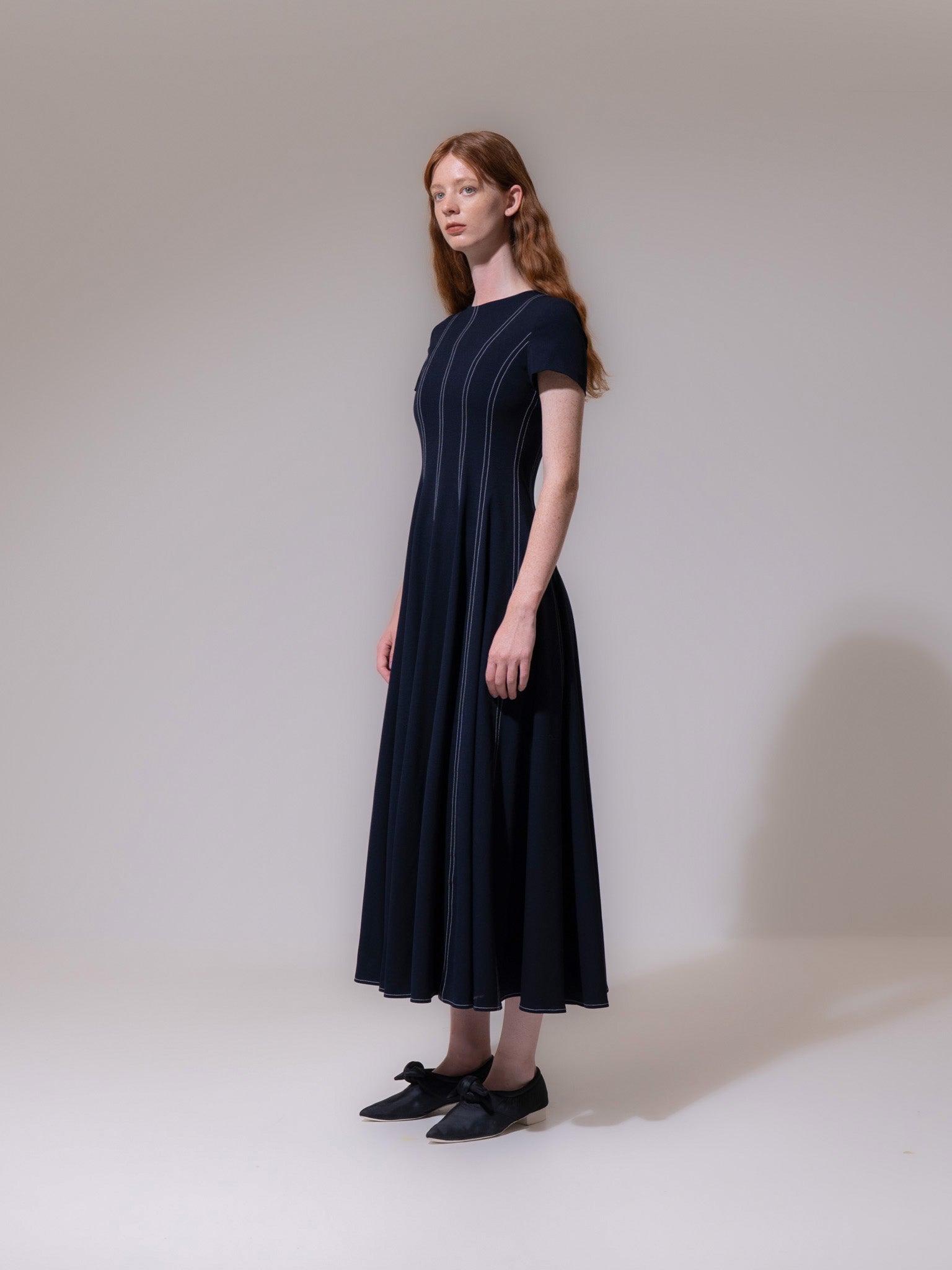 Navy Panel Contrast Stitch Dress