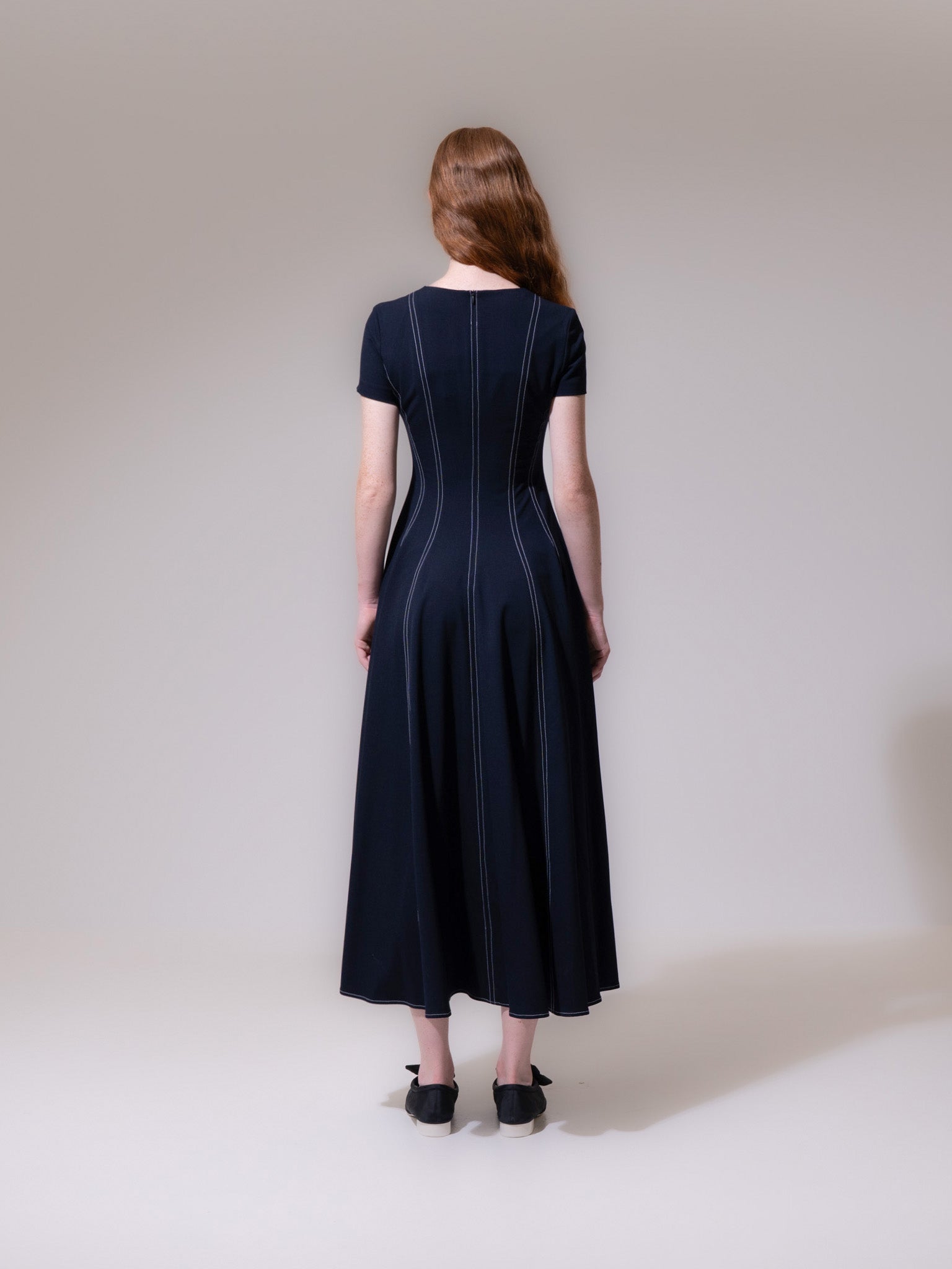 Navy Panel Contrast Stitch Dress
