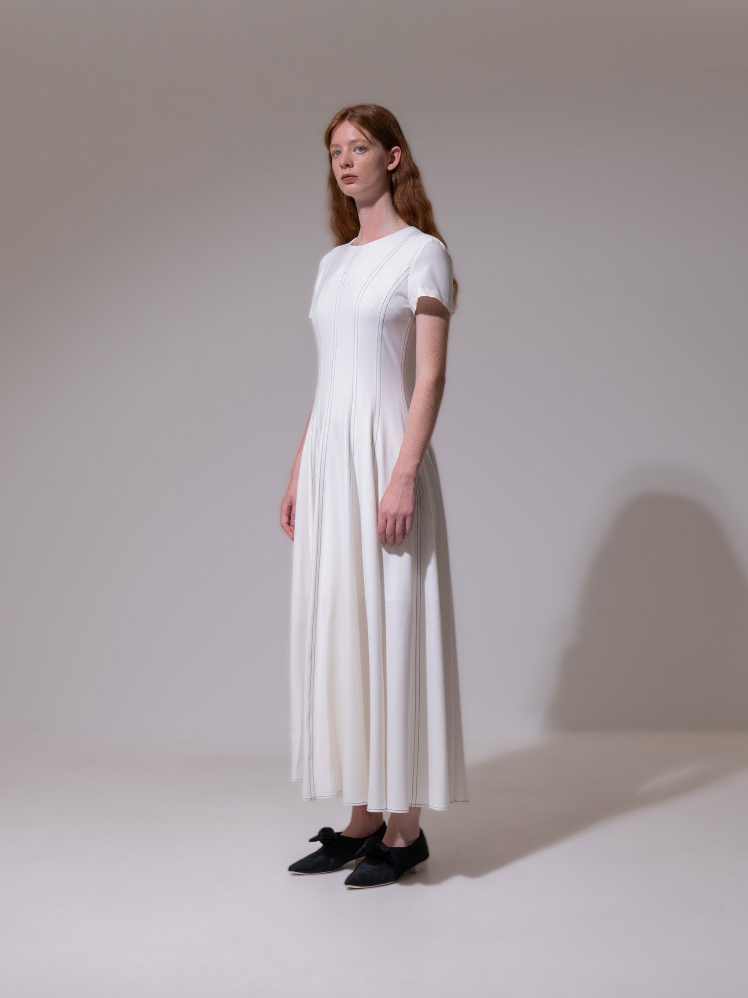 White Panel Contrast Stitch Dress