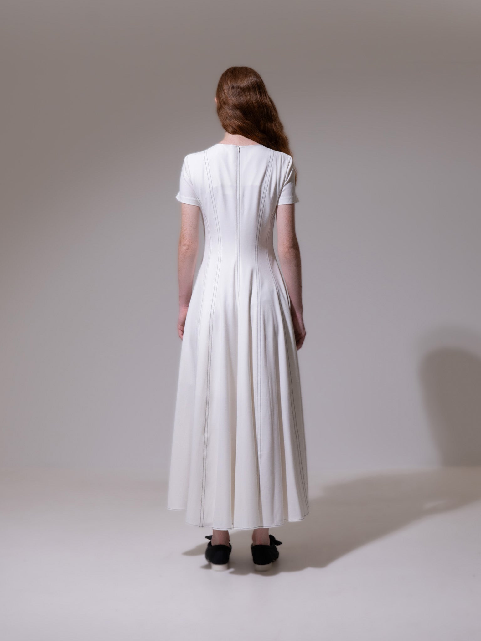 White Panel Contrast Stitch Dress