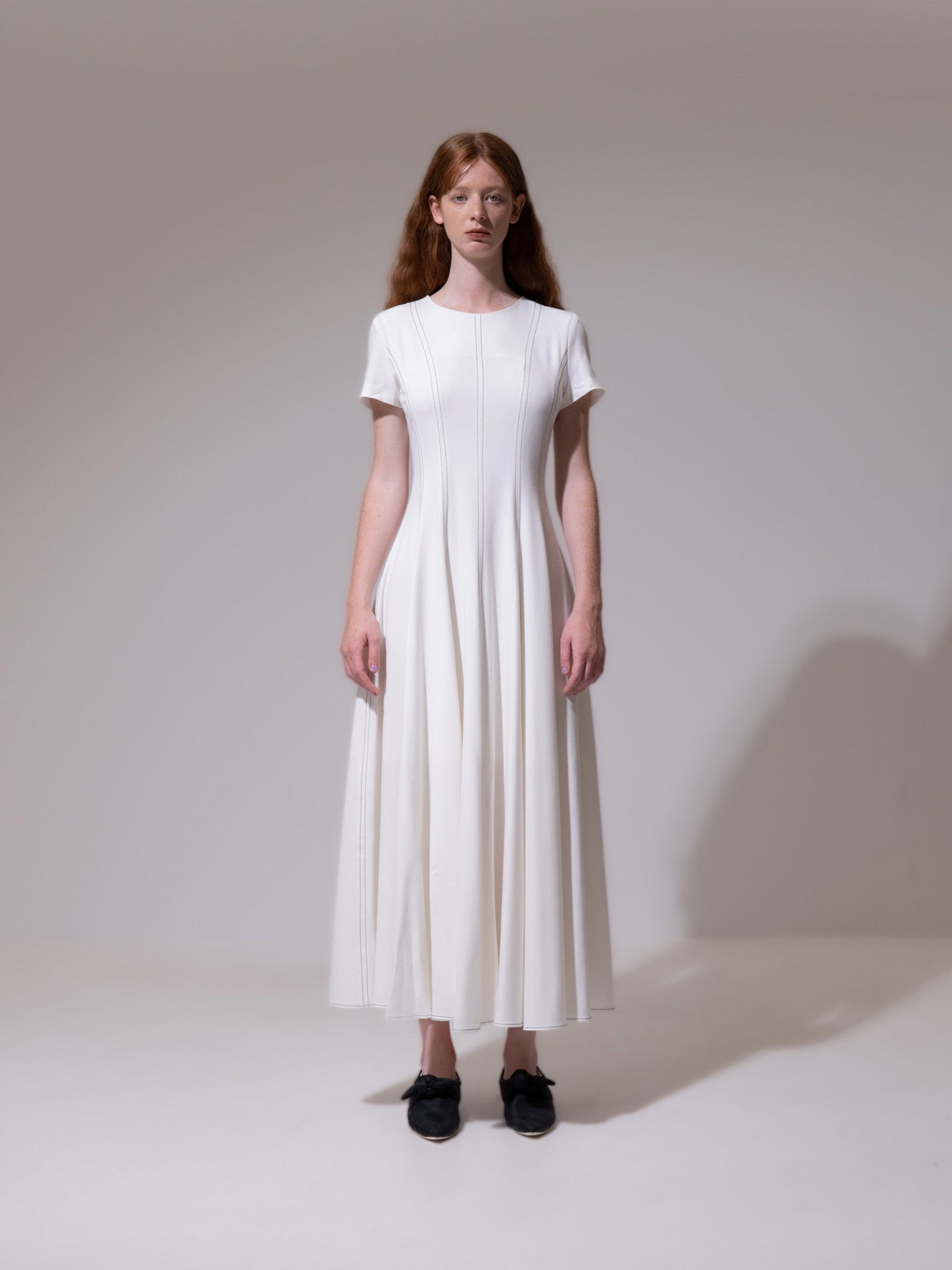 White Panel Contrast Stitch Dress