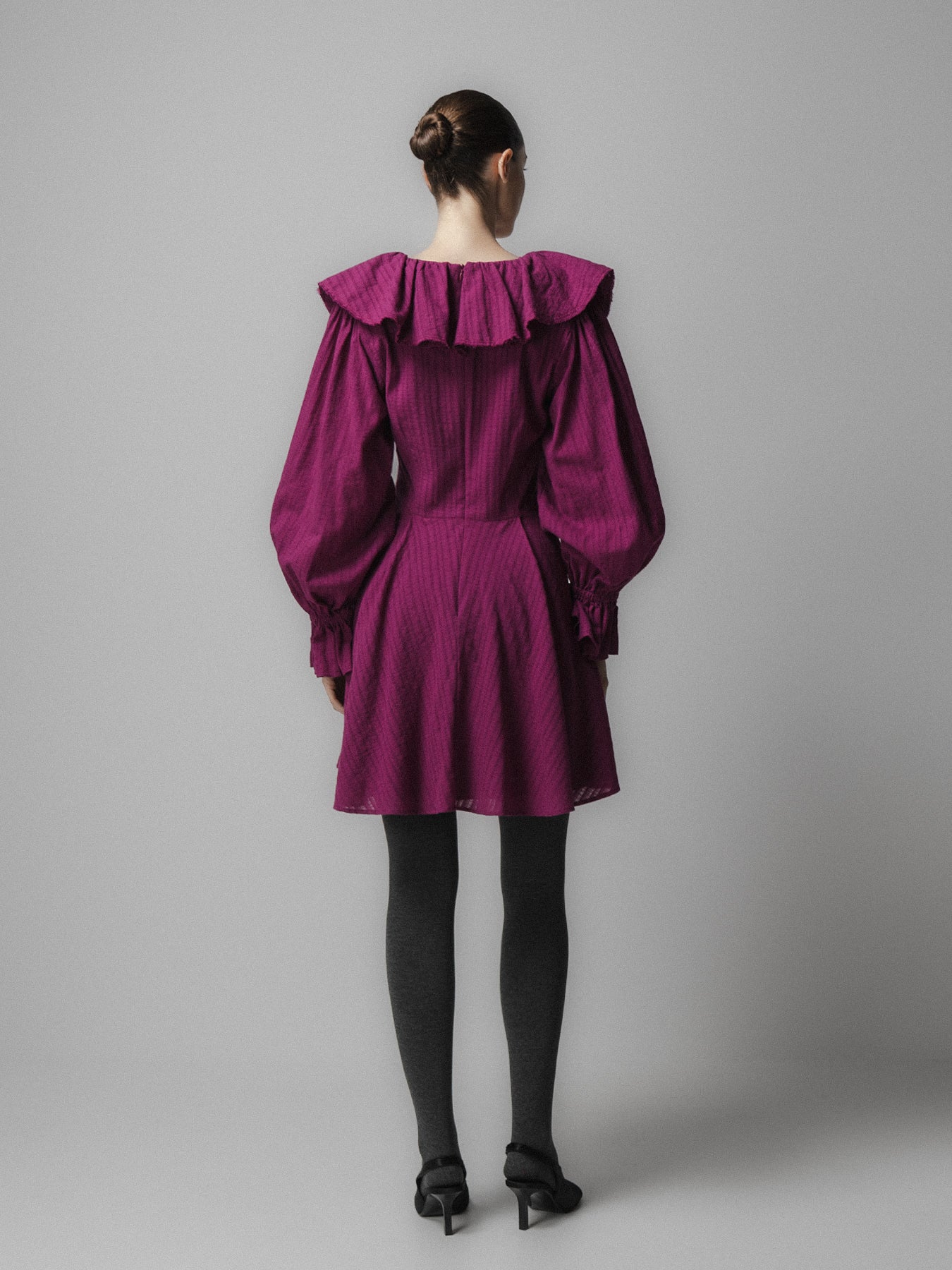 Magenta Ruffle Collar Mini Dress