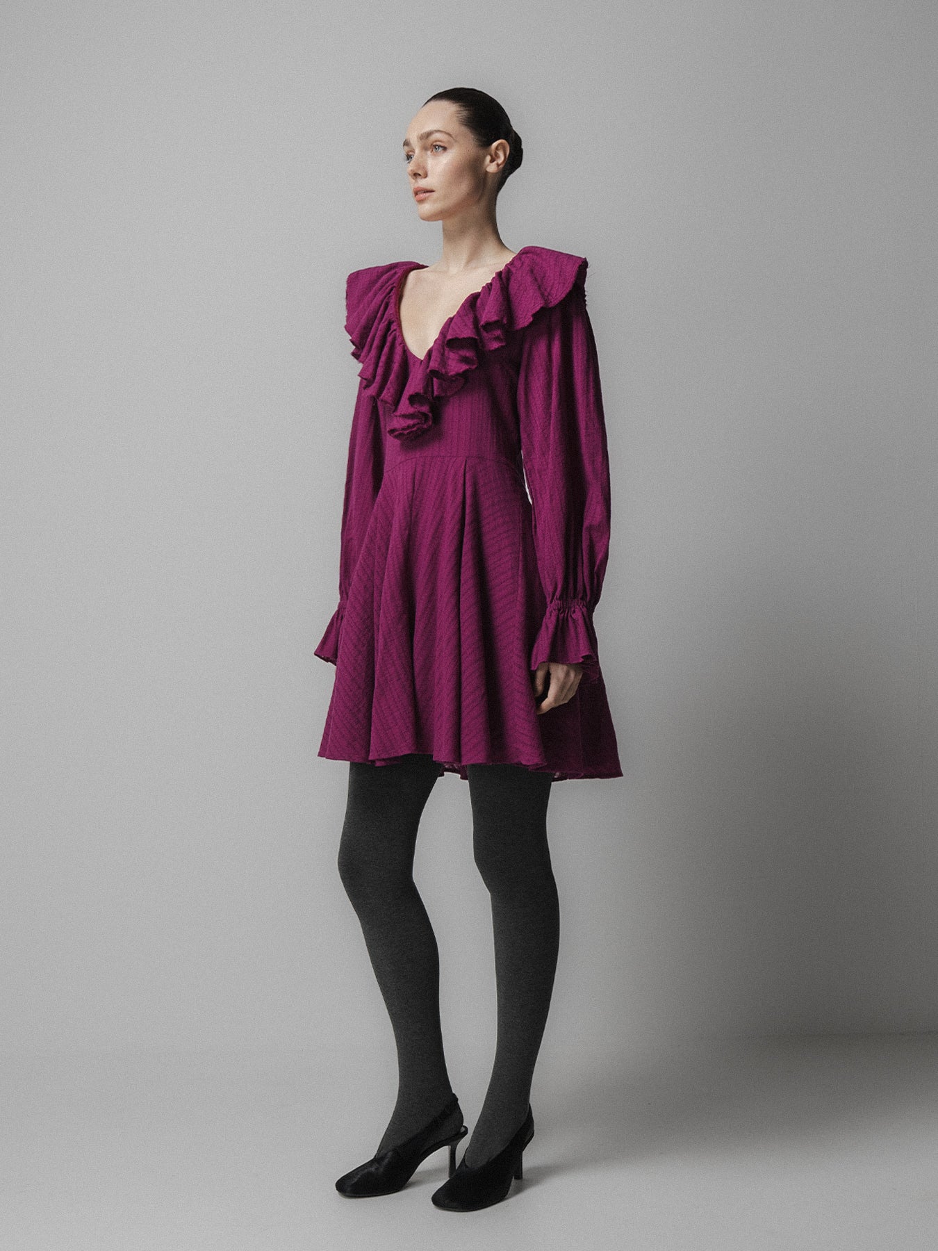 Magenta Ruffle Collar Mini Dress