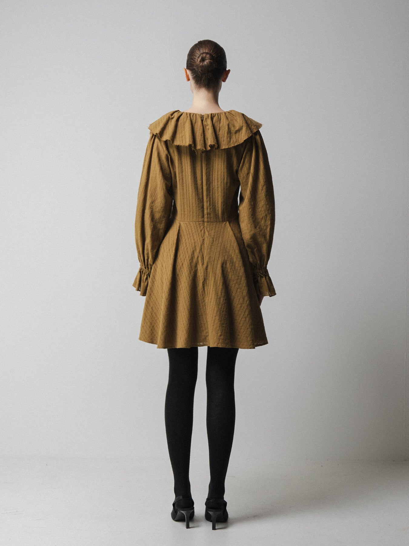Olive Ruffle Collar Mini Dress