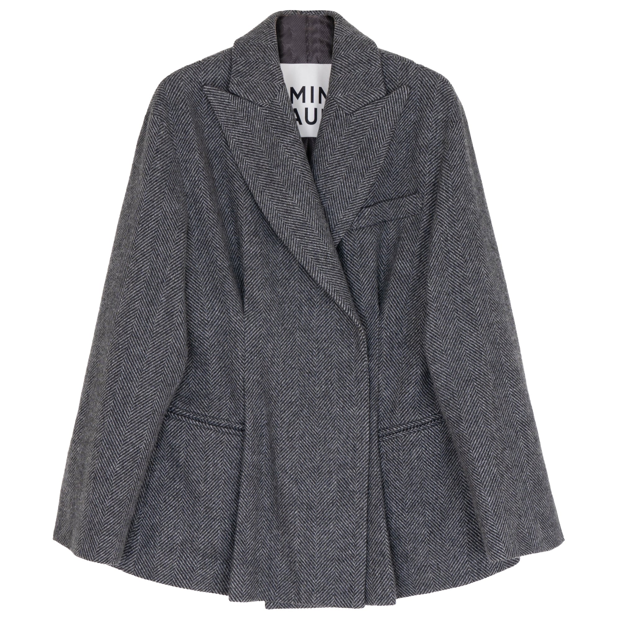 Charcoal Herringbone Curved Blazer