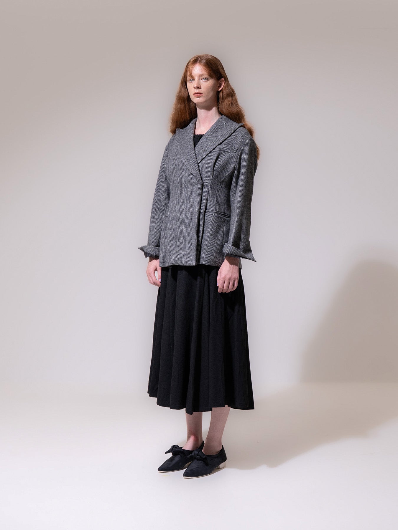 Charcoal Herringbone Curved Blazer