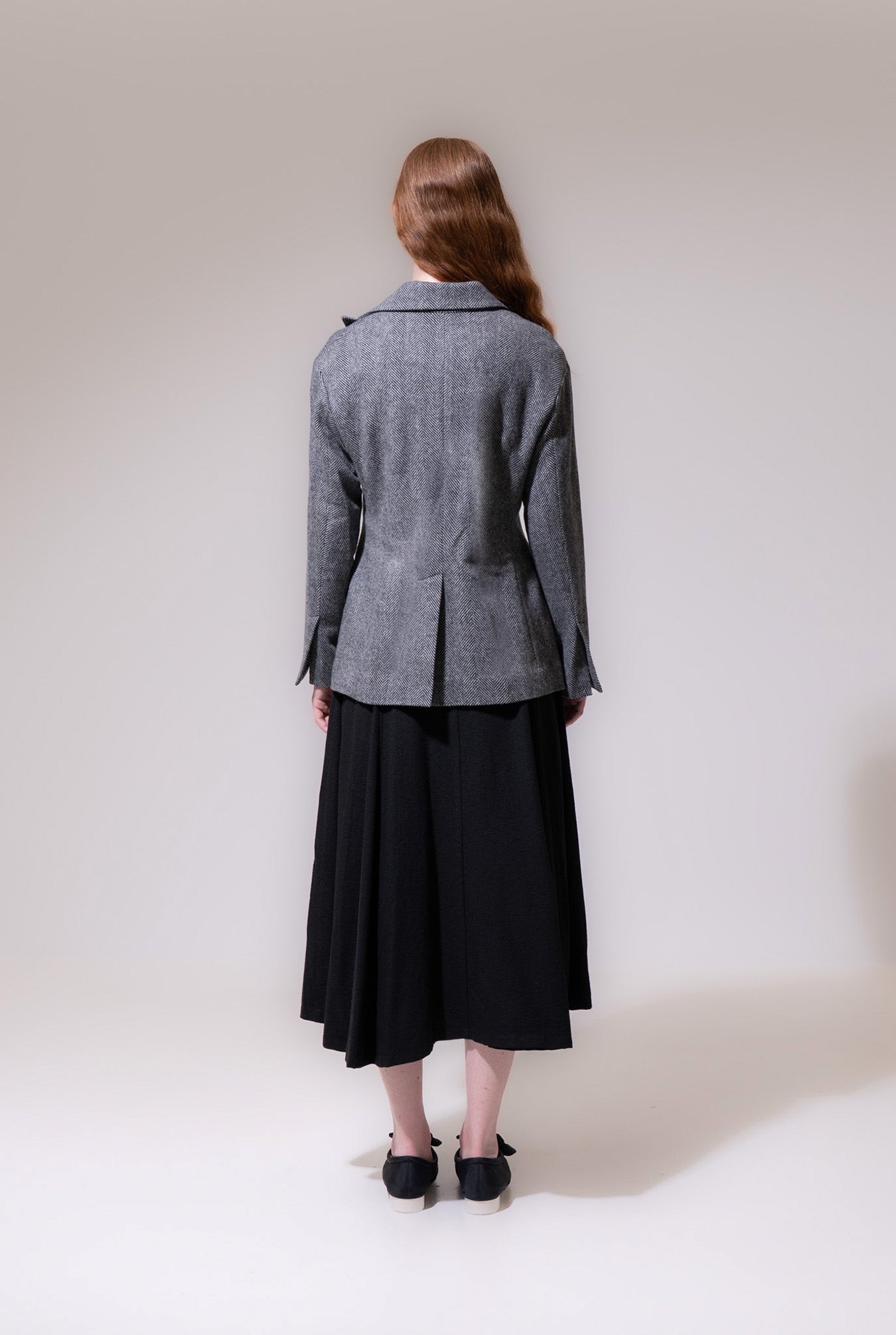 Charcoal Herringbone Curved Blazer