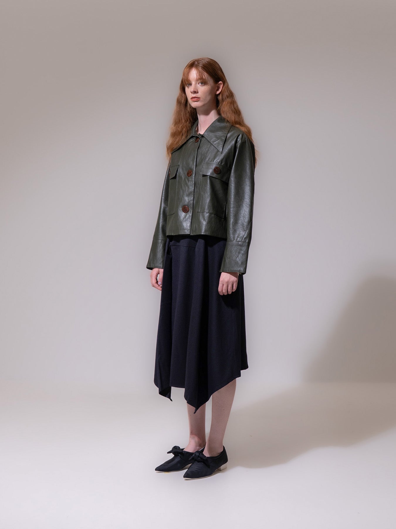 Khaki High-Low Vegan Leather Jacket