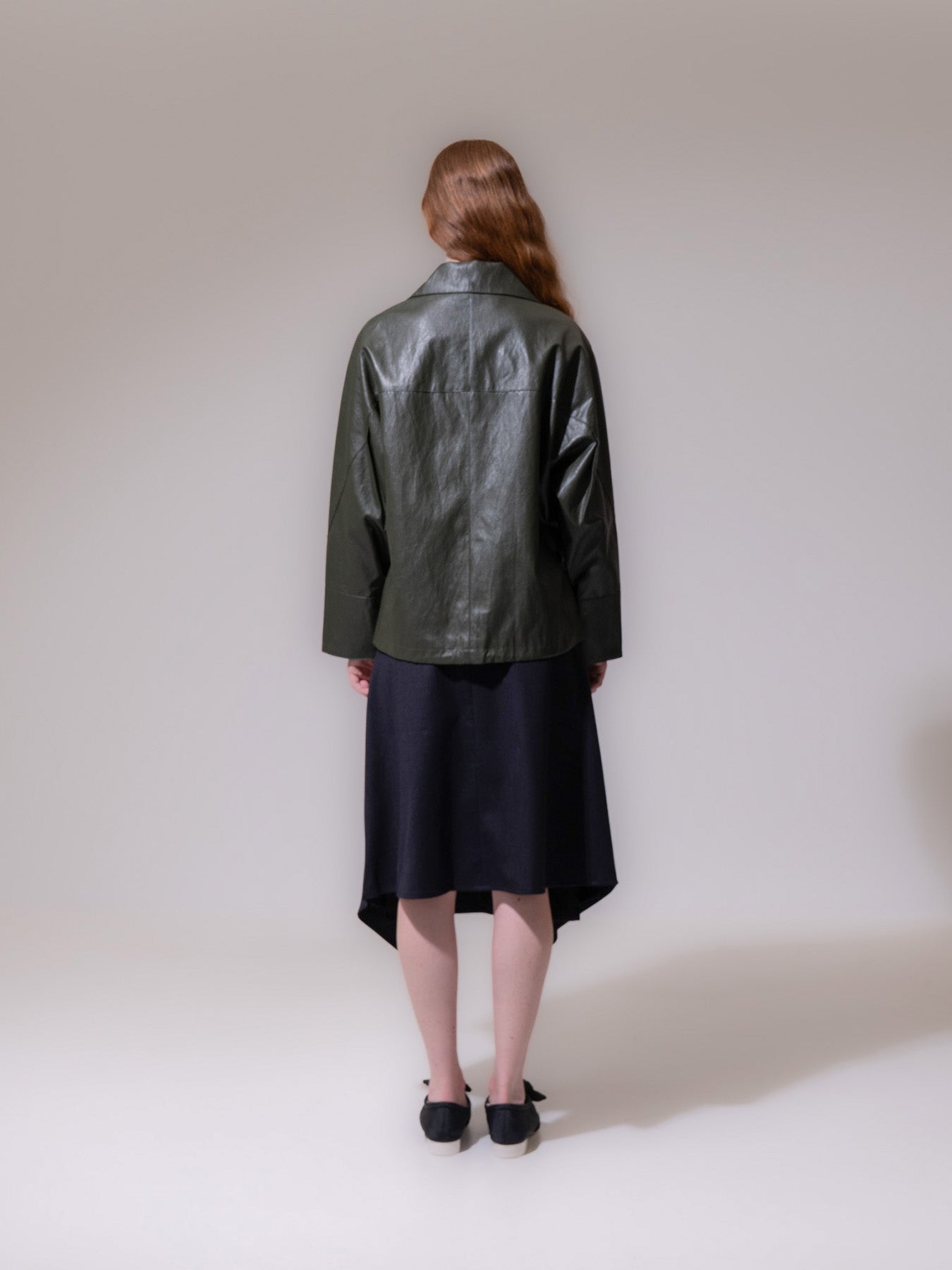 Khaki High-Low Vegan Leather Jacket