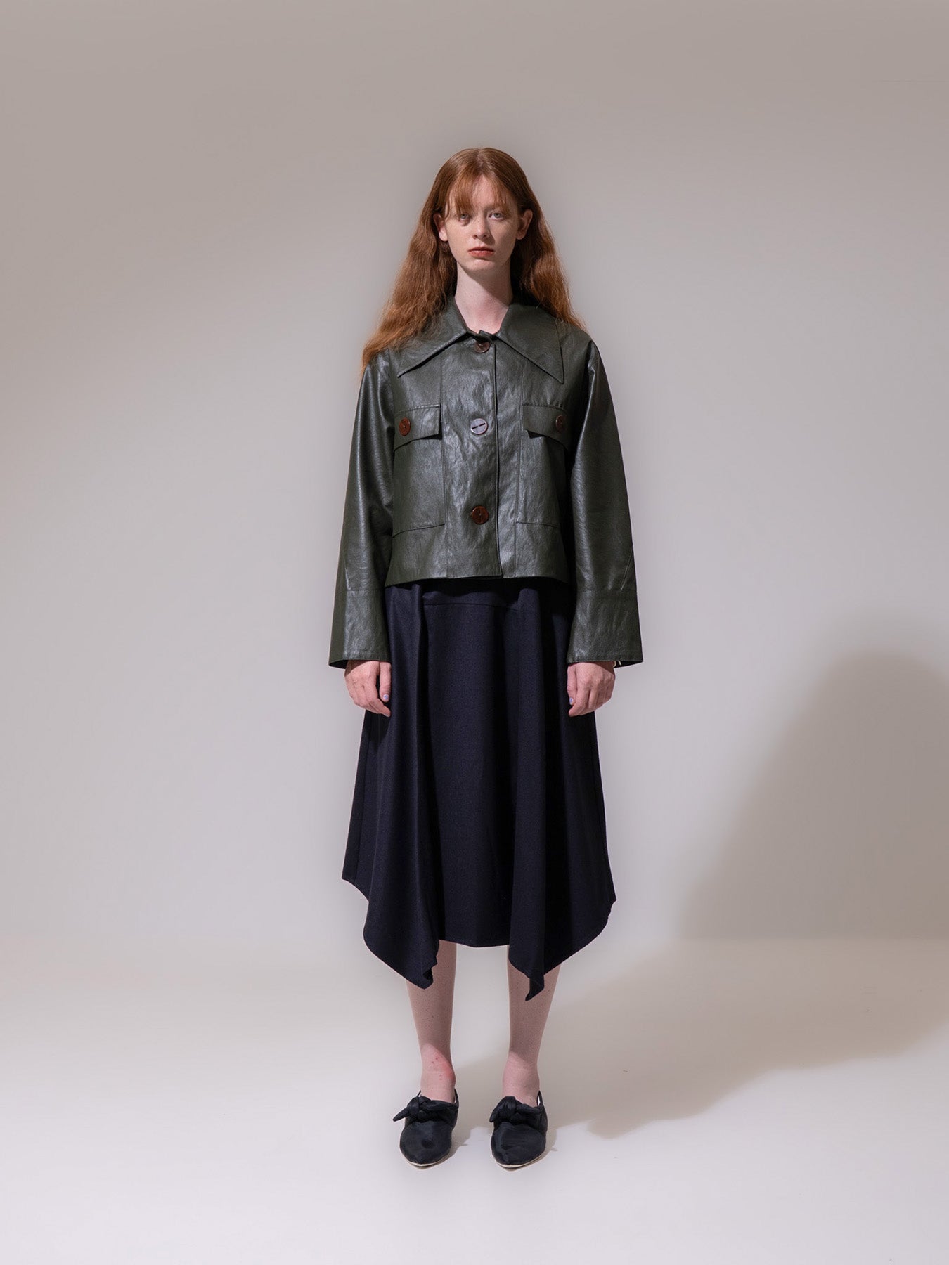 Khaki High-Low Vegan Leather Jacket