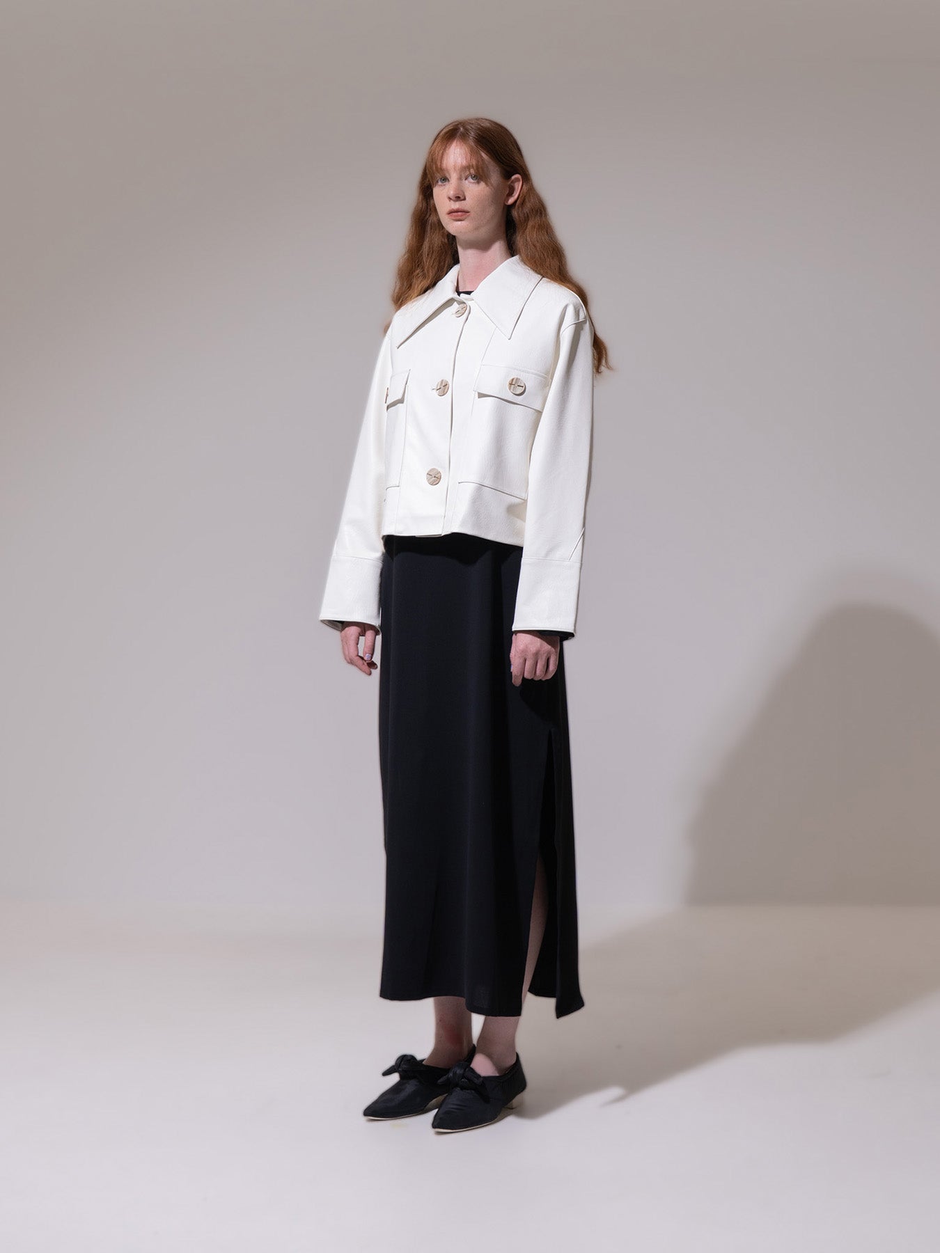 White High-Low Vegan Leather Jacket
