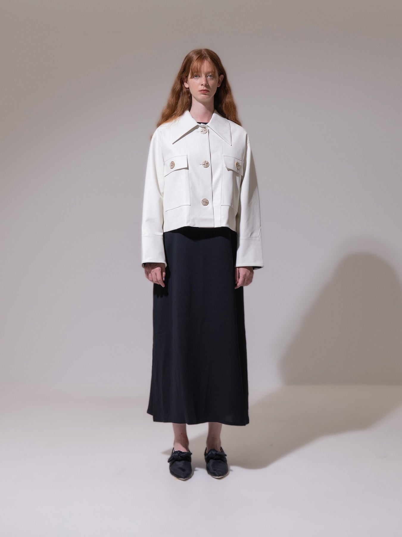 White High-Low Vegan Leather Jacket