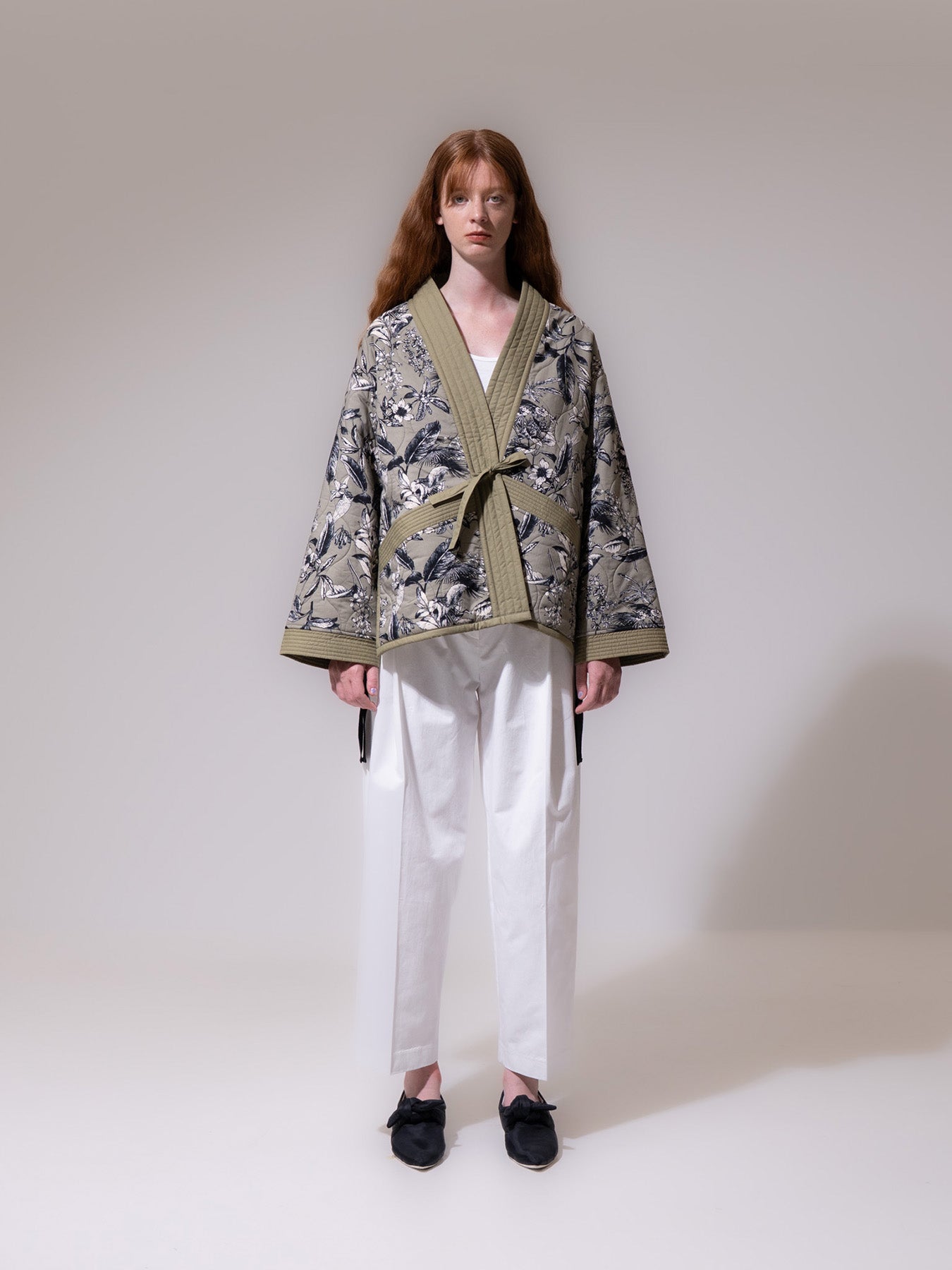 Khaki Floral Kimono Jacket